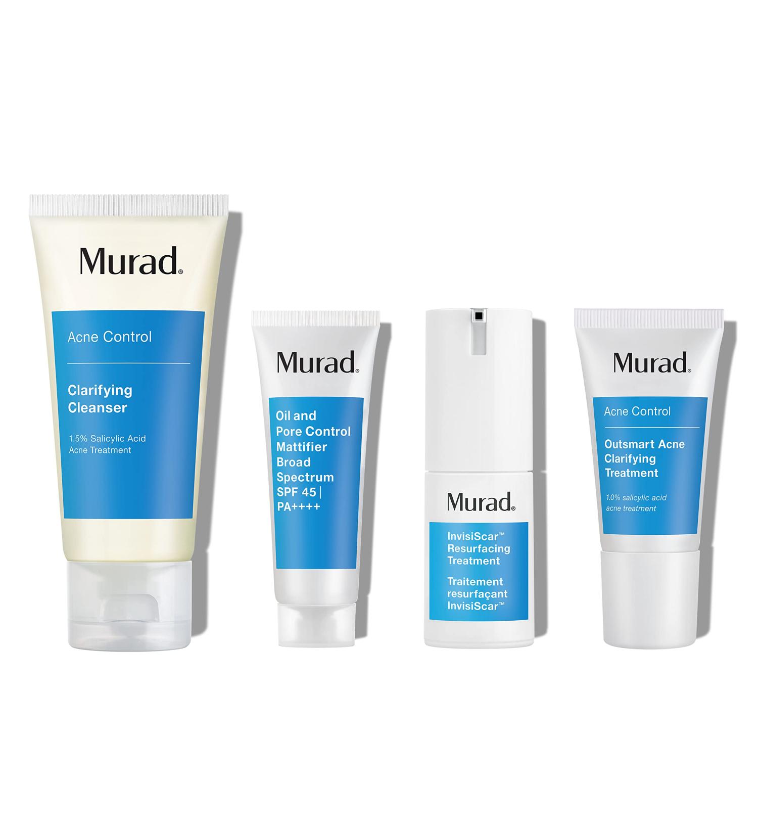 Murad 30-Day InvisiScar Acne Kit - 4-Piece Set | Clarifying Cleanser, Oil Control Mattifier, Outsmart Acne Treatment, InvisiScar Treatment - Buy Online on GoSupps.com