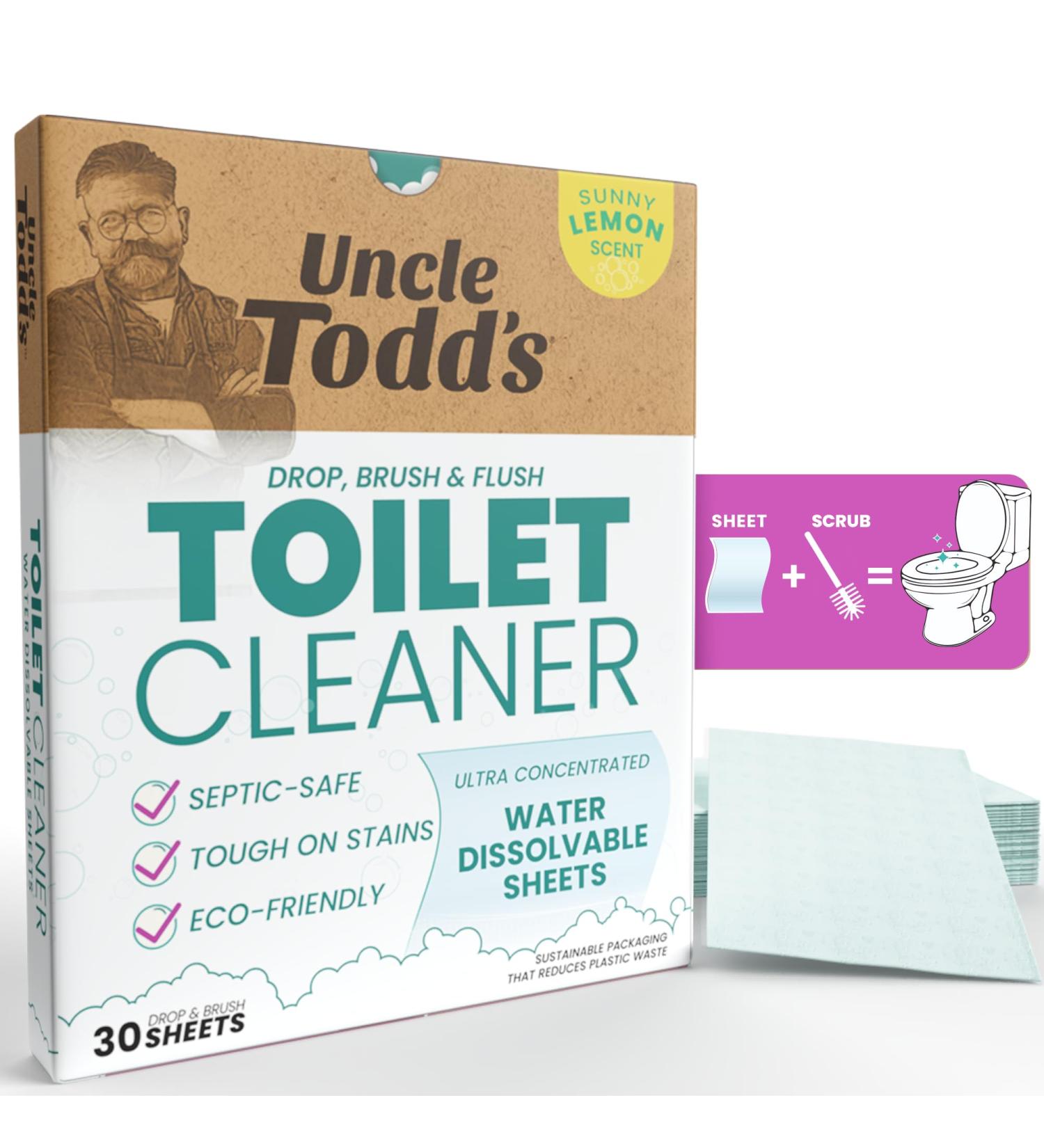 Uncle Todd's Eco-Friendly Toilet Cleaner - 100% Dissolvable Lemon Sheets | 30 Plastic-Free Cleaning Sheets for a Greener Home - Buy Online on GoSupps.com