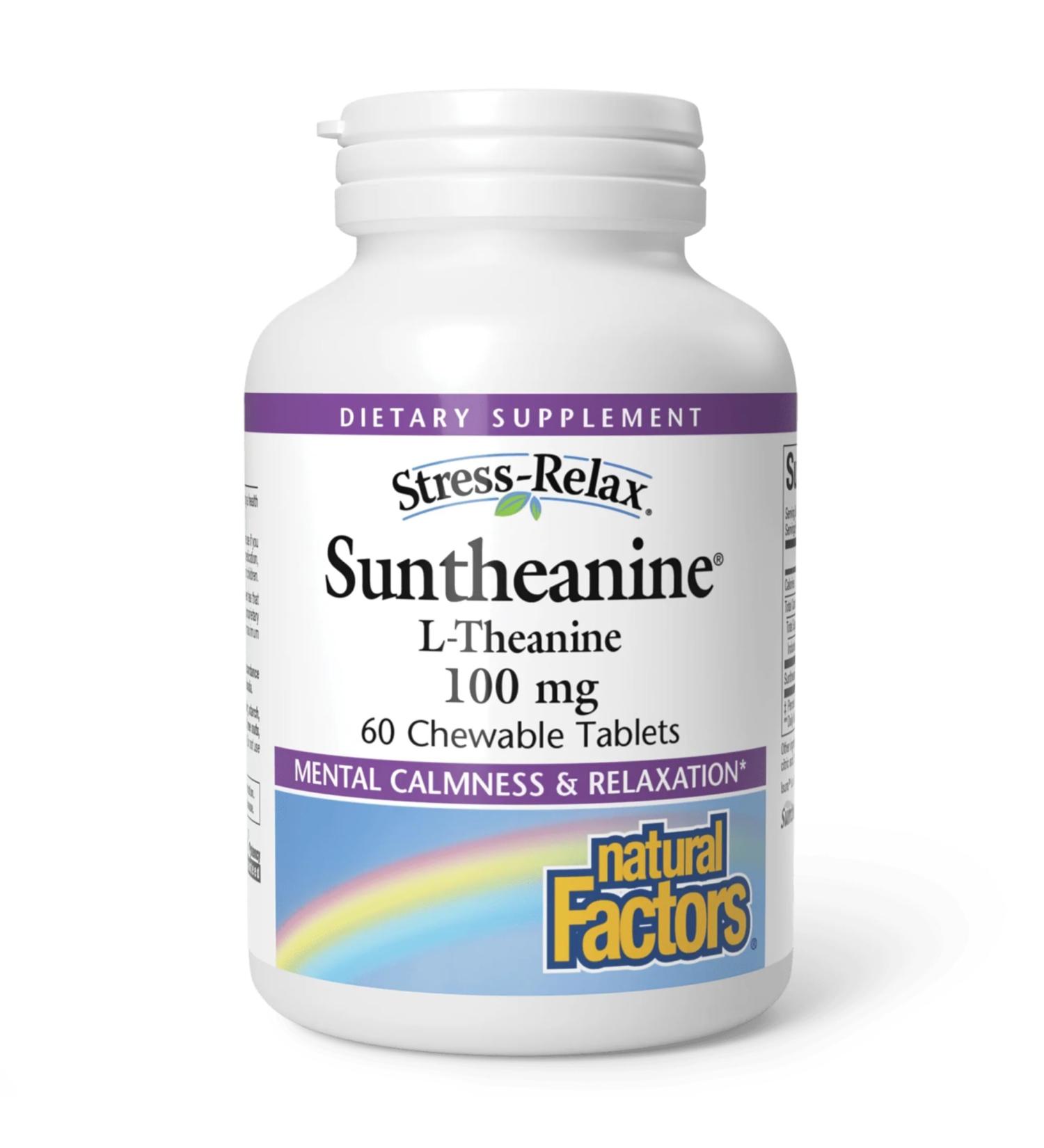 Natural Factors Suntheanine L-Theanine 100 mg - Health Supplement for Calm Outlook - L-Theanine Supplement Supports Relaxing Sleep & Aids Against Drowsiness - 60 Chewable Tablets (30 Servings) Fruit Flavor 60 Count (Pack of  - Buy Online on GoSupps.com