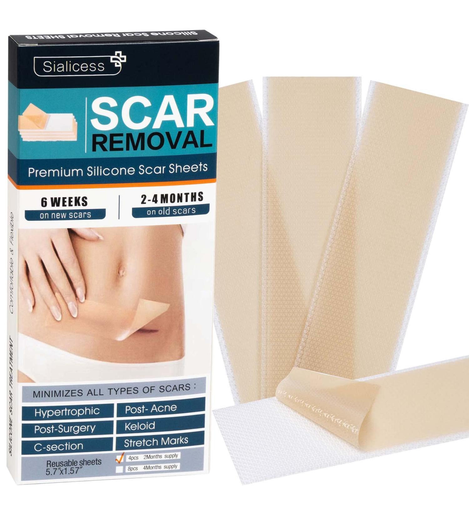 Sialicess Reusable Silicone Scar Strips for Keloid & Hypertrophic Scars - 2 Month Supply - 4 PCS - Buy Online on GoSupps.com