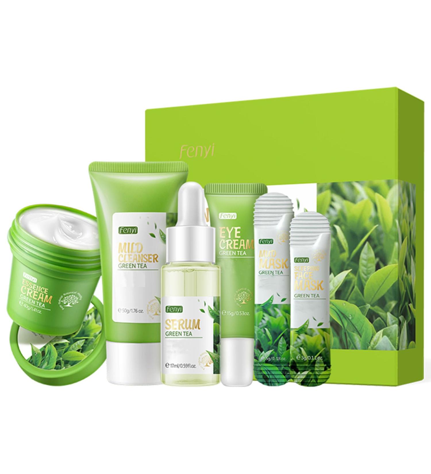 Green Tea Skincare Set - 19-in-1 Hydrating Gift Kit for Teen Girls & Women | Cleanser Serum Cream & Masks - Buy Online on GoSupps.com