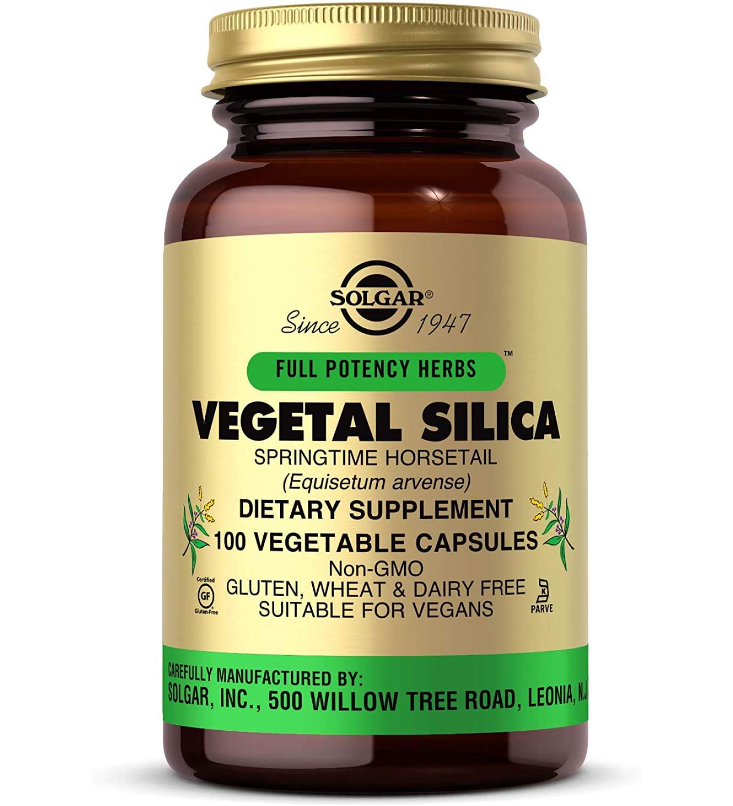 Solgar Full Potency Herbs Vegetal Silica - 100 Organic Vegetable Capsules for Healthy Hair, Skin & Nails - Buy Online on GoSupps.com