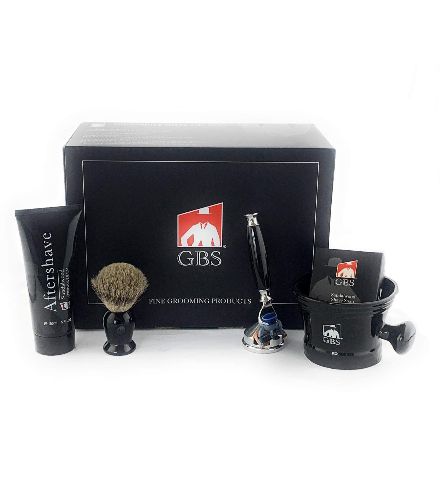 Buy G.B.S Men's Shaving Set - Blade Razor Ceramic Mug Badger Brush Sandalwood Aftershave Soap & Stand | Premium Shaving Accessories for Men | International Shipping Available - Buy Online on GoSupps.com