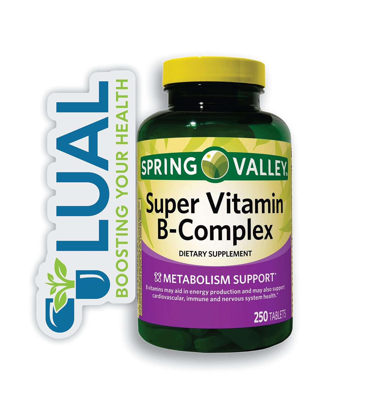 Spring Valley Super Vitamin B-Complex Tablets with Luall Sticker - 250 Count - Buy Online on GoSupps.com