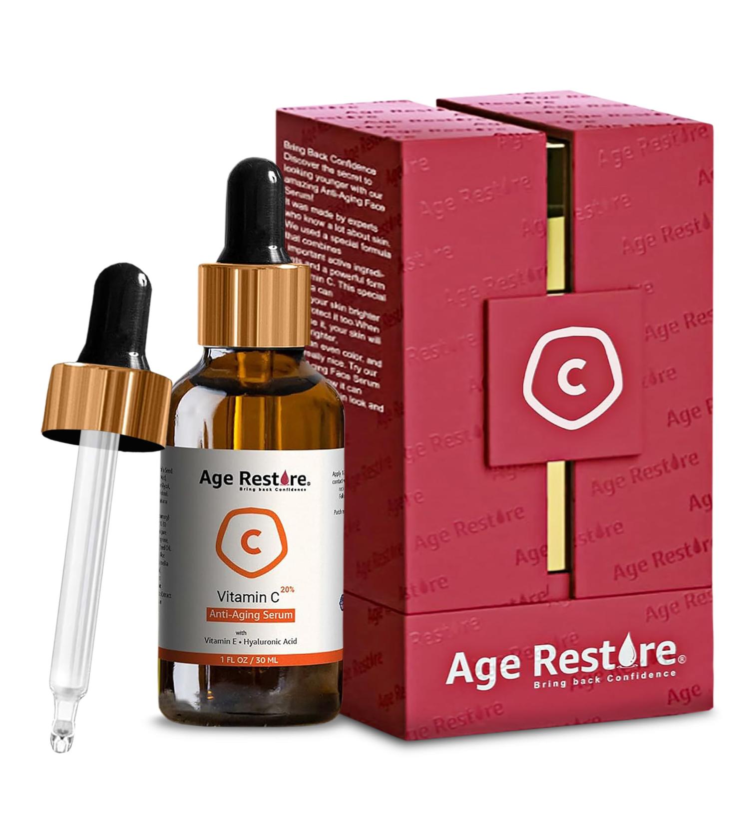 Premium 20% Vitamin C Serum with Hyaluronic Acid & Vitamin E | Anti-Aging Dark Spot & Acne Wrinkle Reduction | Natural Skin Brightening Serum for Glowing Skin | 1 FL OZ - 30ml - Buy Online on GoSupps.com