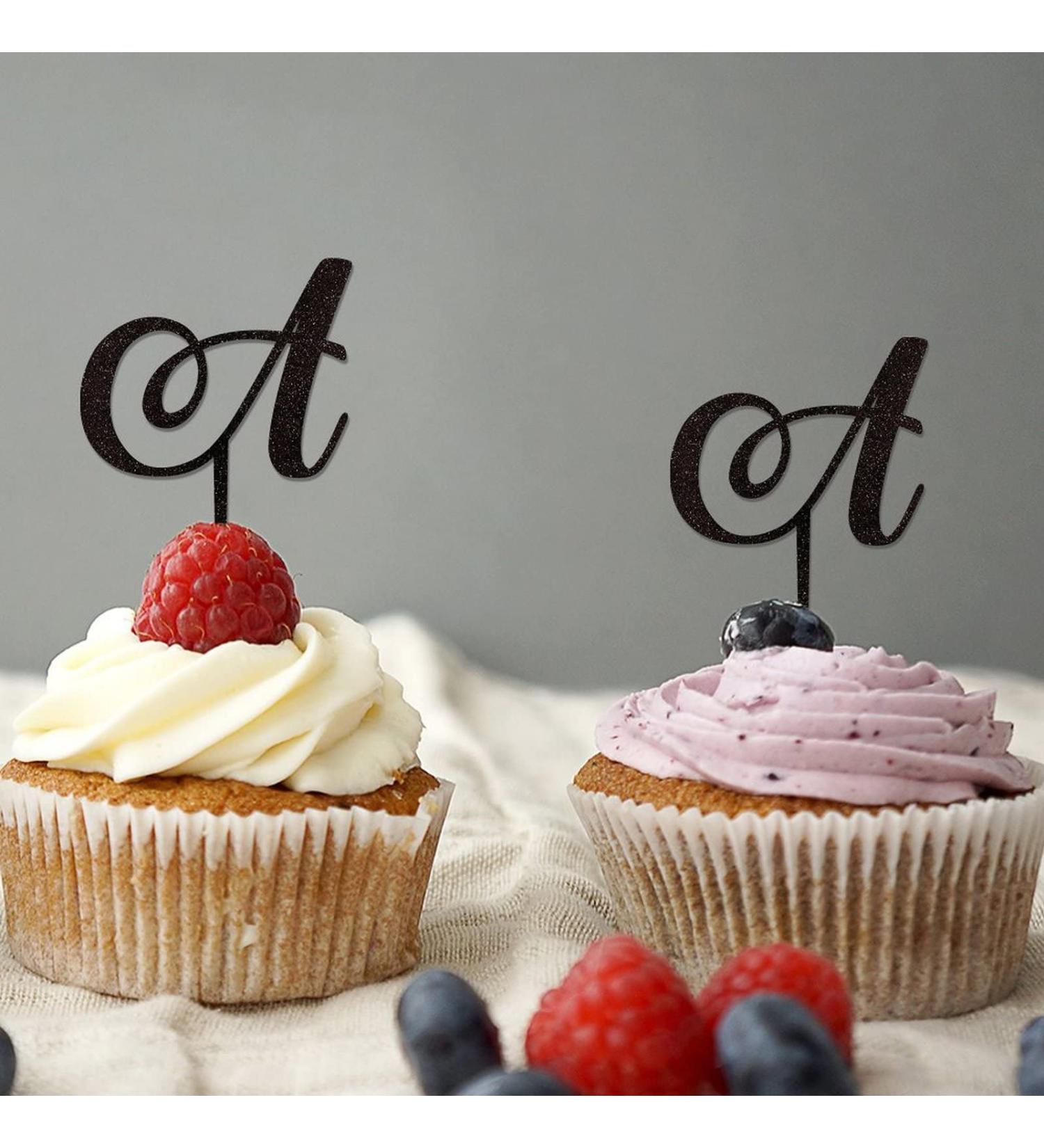 Letter A Cupcake Toppers Monogram Initial Last Name Glitter Black For Wedding Engagement Party Supplies Rustic Reusable Floral Wreath Customize Your Own Cupcake Toppers Engagement Gifts 6PCS Style-4 - Buy Online on GoSupps.com