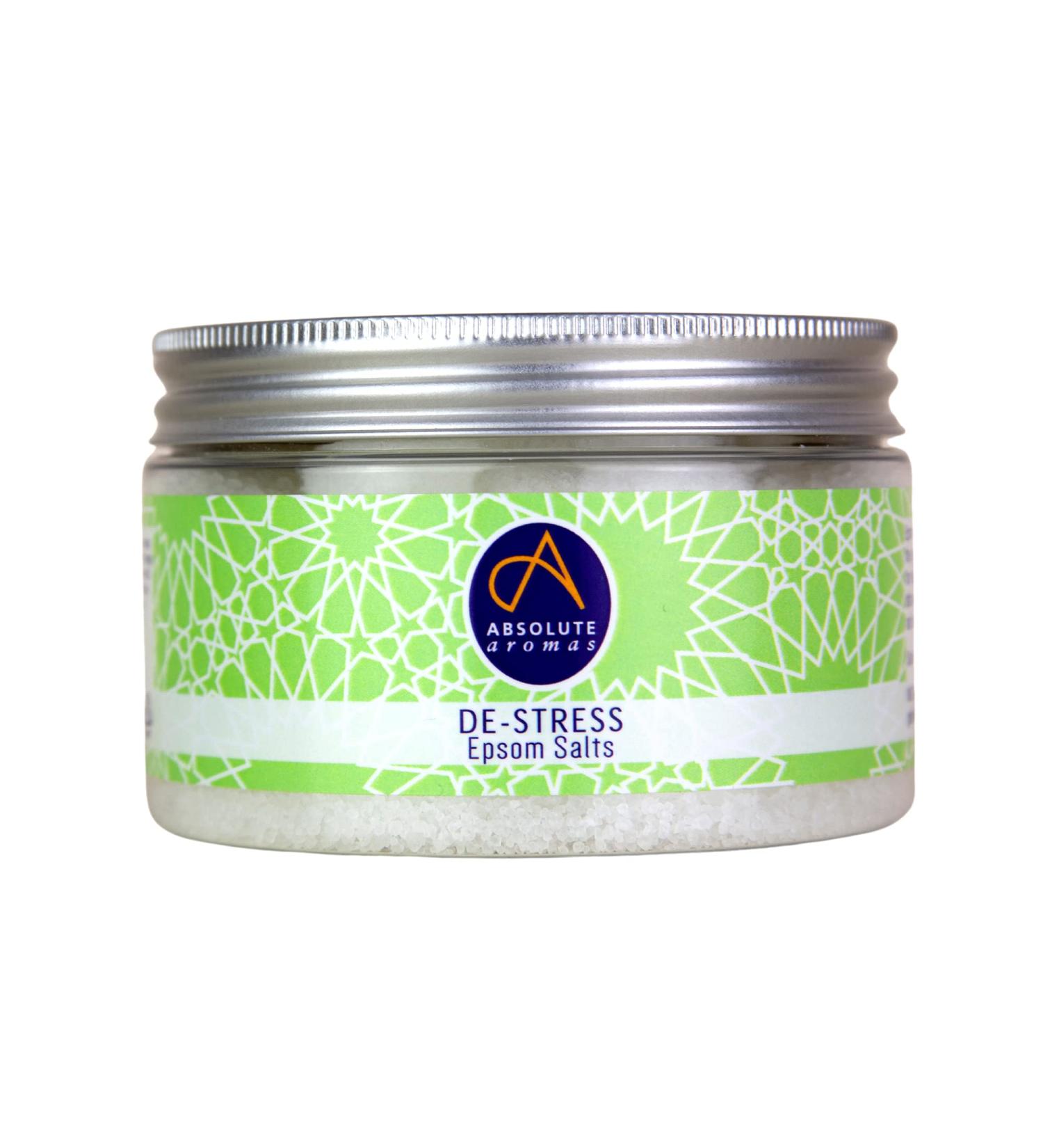 Absolute Aromas Epsom De-Stress Bath Salts 300g - Magnesium Sulphate infused with a 100% pure blend of bergamot chamomile incense jasmine and sandalwood essential oils - Buy Online on GoSupps.com