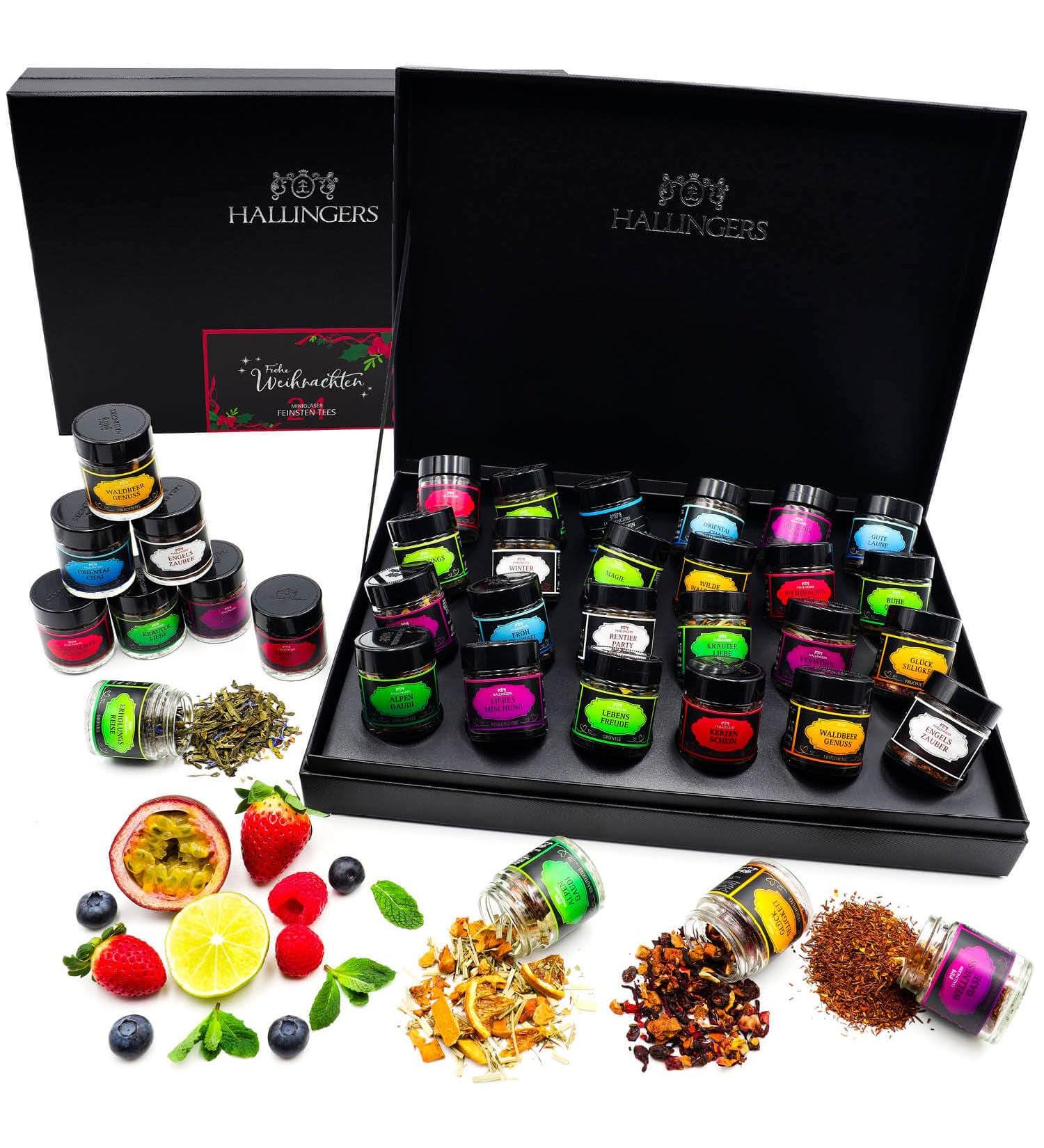 Hallingers Merry Christmas Tea Gift Set - 24 Vegan Varieties in Screw Glasses | Perfect for Mother's Day & Father's Day | Unique Advent Tea Collection - Buy Online on GoSupps.com