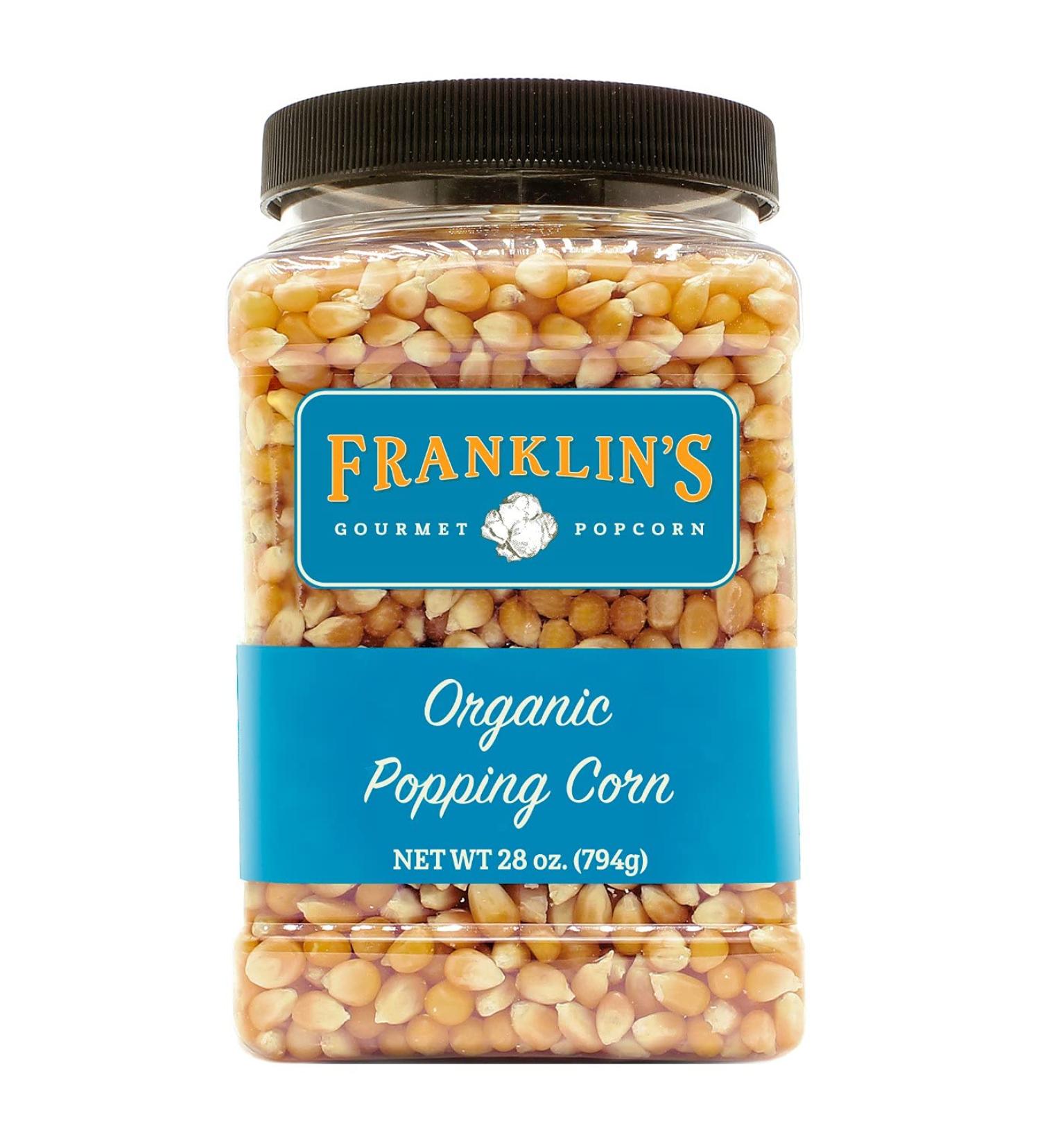 Franklins Gourmet Organic Popcorn Kernels - 28oz Tub | All Natural, Made in USA | Authentic Movie Theater Taste | USDA Certified | 1-Pack - Buy Online on GoSupps.com