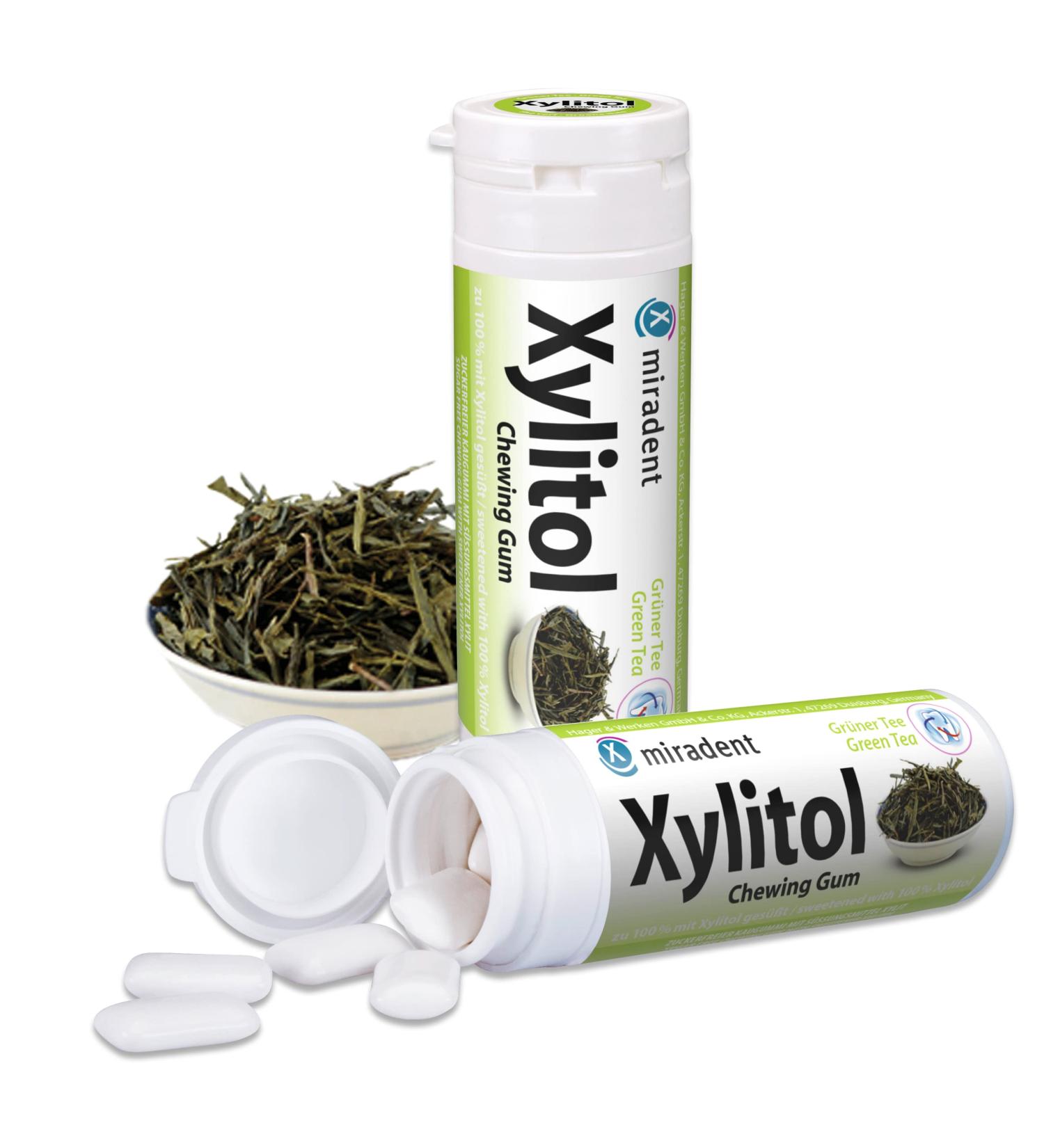 Miradent Xylitol Chewing Gum Chewing Gum 30 Pieces Green Tea tin (6X 30g) - Buy Online on GoSupps.com