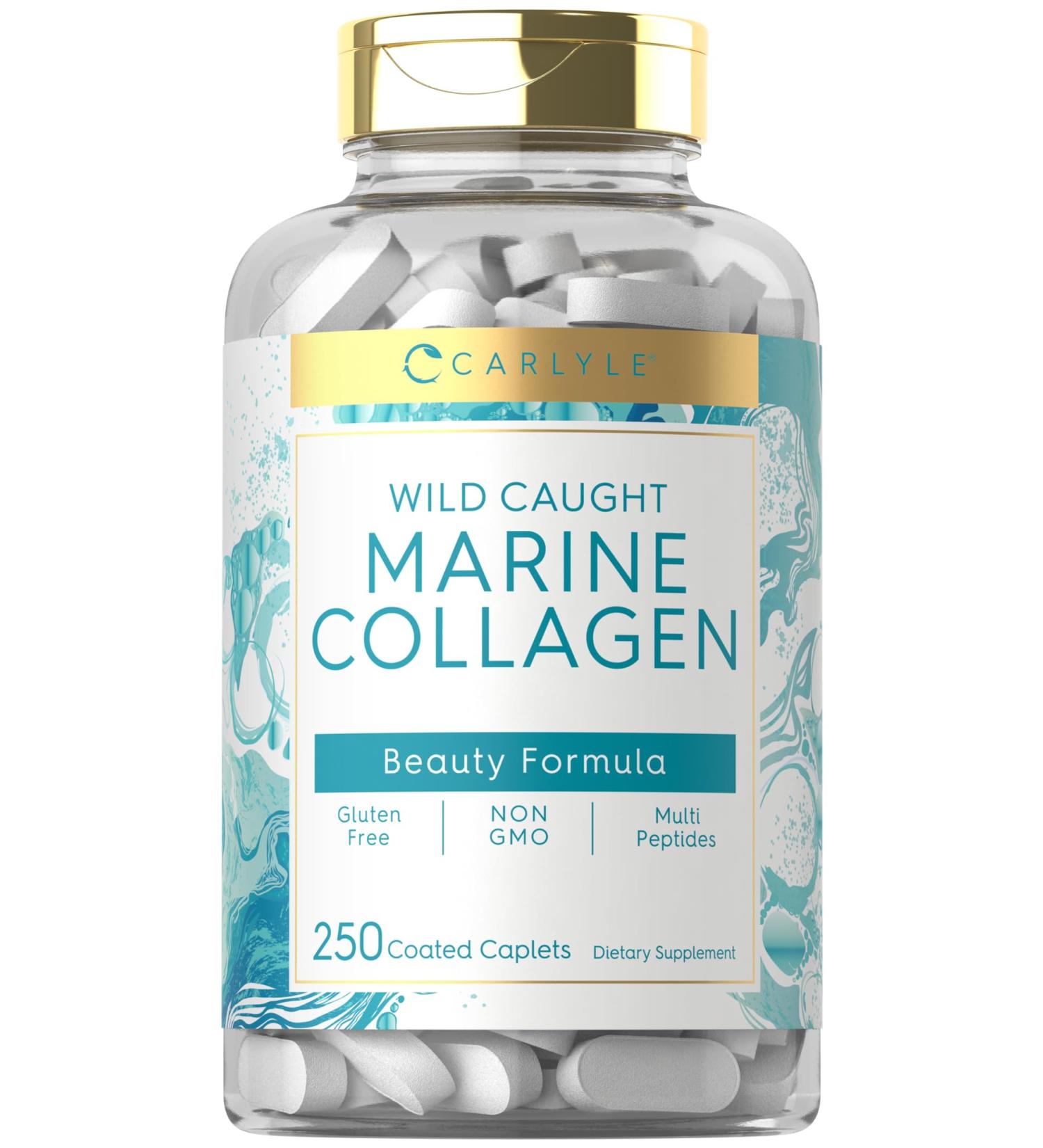 Carlyle Marine Collagen for Hair Skin and Nails | 250 Caplets | Peptides for Women and Men | Type I with Calcium | Non-GMO & Gluten Free 250 Count (Pack of 1) - Buy Online on GoSupps.com