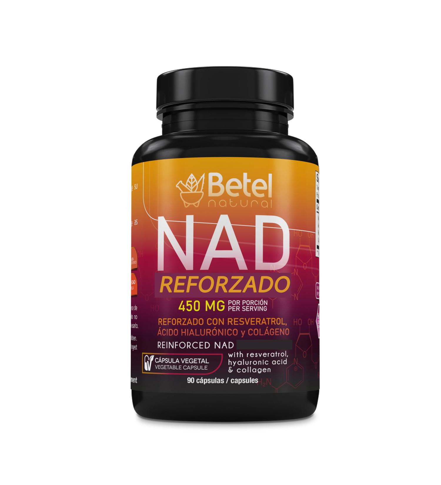 Betel Natural NAD Reforzado with Resveratrol Hyaluronic Acid Collagen 450mg 90 Vegetable Capsules