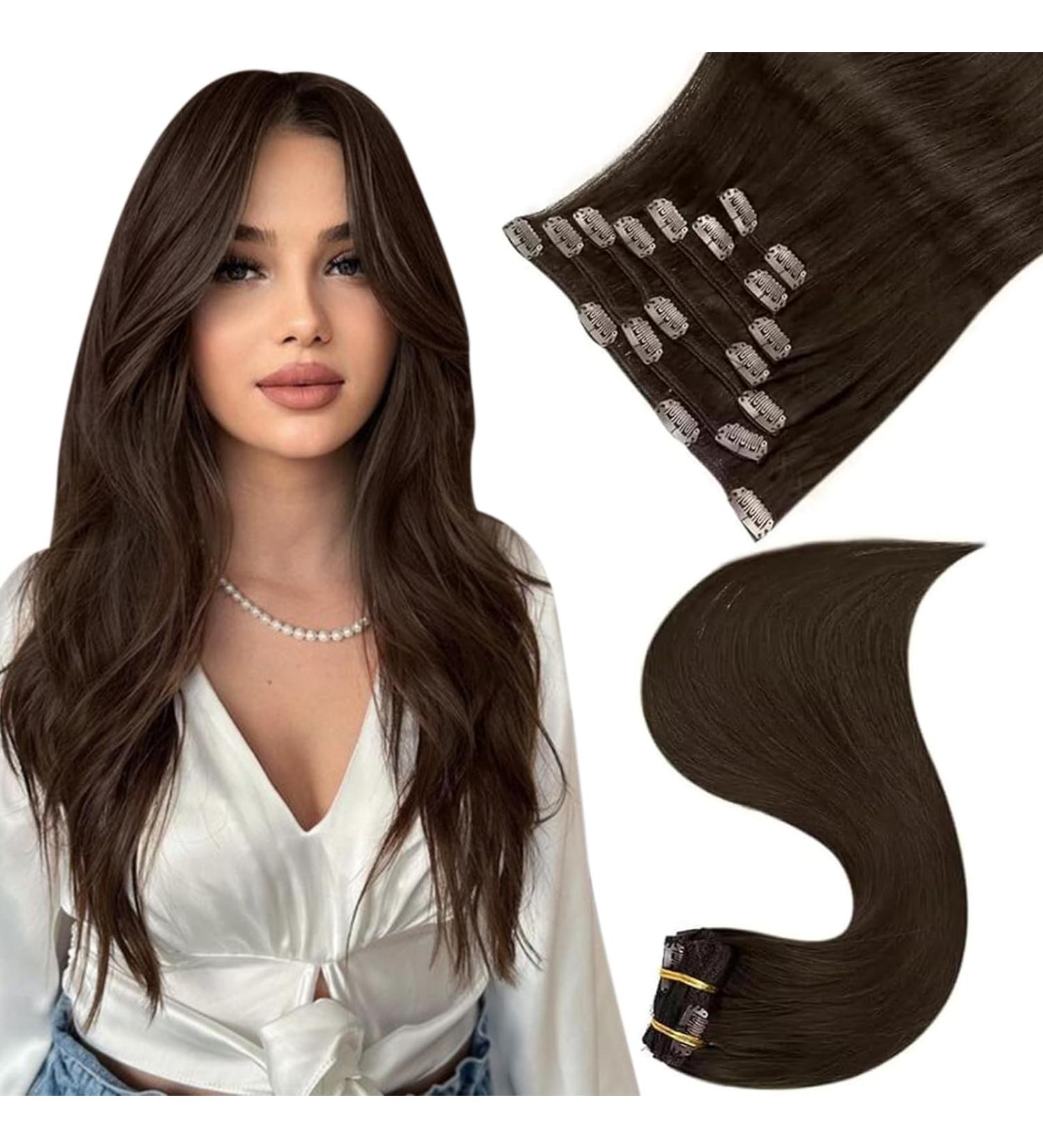 Easyouth Brown Clip-In Extensions | Real Remy Hair | Darkest Brown Clip-On Extensions for Hair Recovery - Buy Online on GoSupps.com