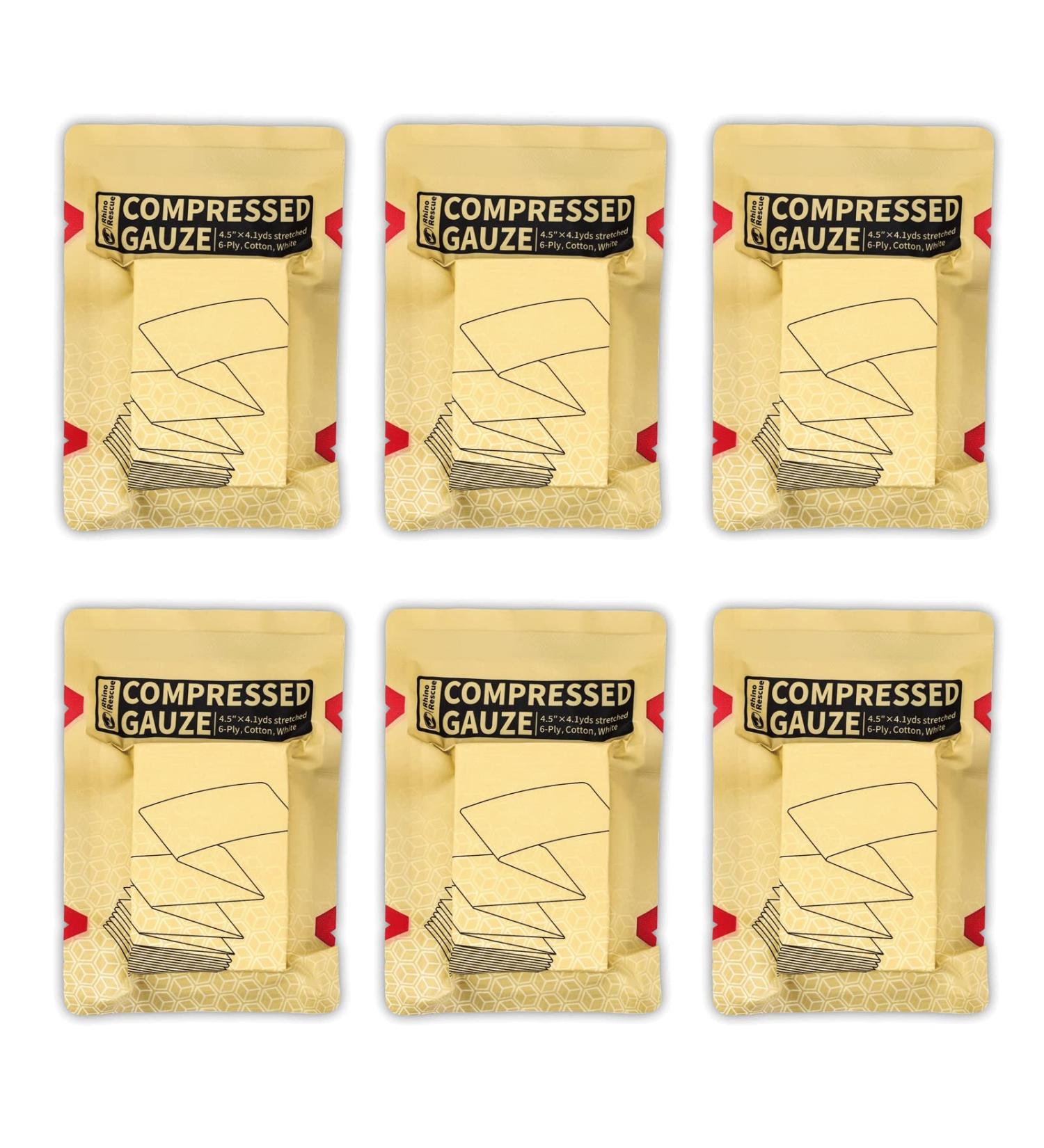 RHINO RESCUE Sterile Compressed Gauze for Emergency Wound Dressing - 6 Pack, 6 Count - First Aid and Trauma Kit - Buy Online on GoSupps.com