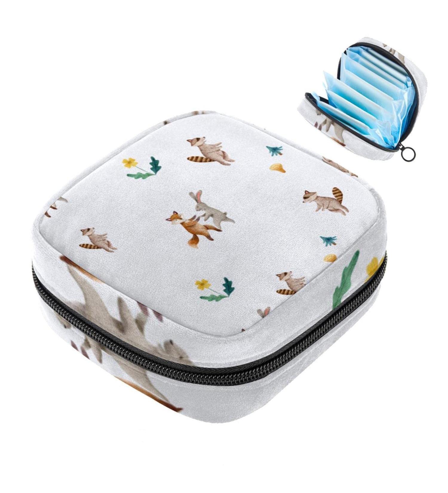 Cartoon Fox & Rabbits Sanitary Napkin Storage Bag - Portable Period Pocket for Women & Teen Girls - Menstrual Cup Holder - Colorful & Silent Insert Holder - Buy Online on GoSupps.com
