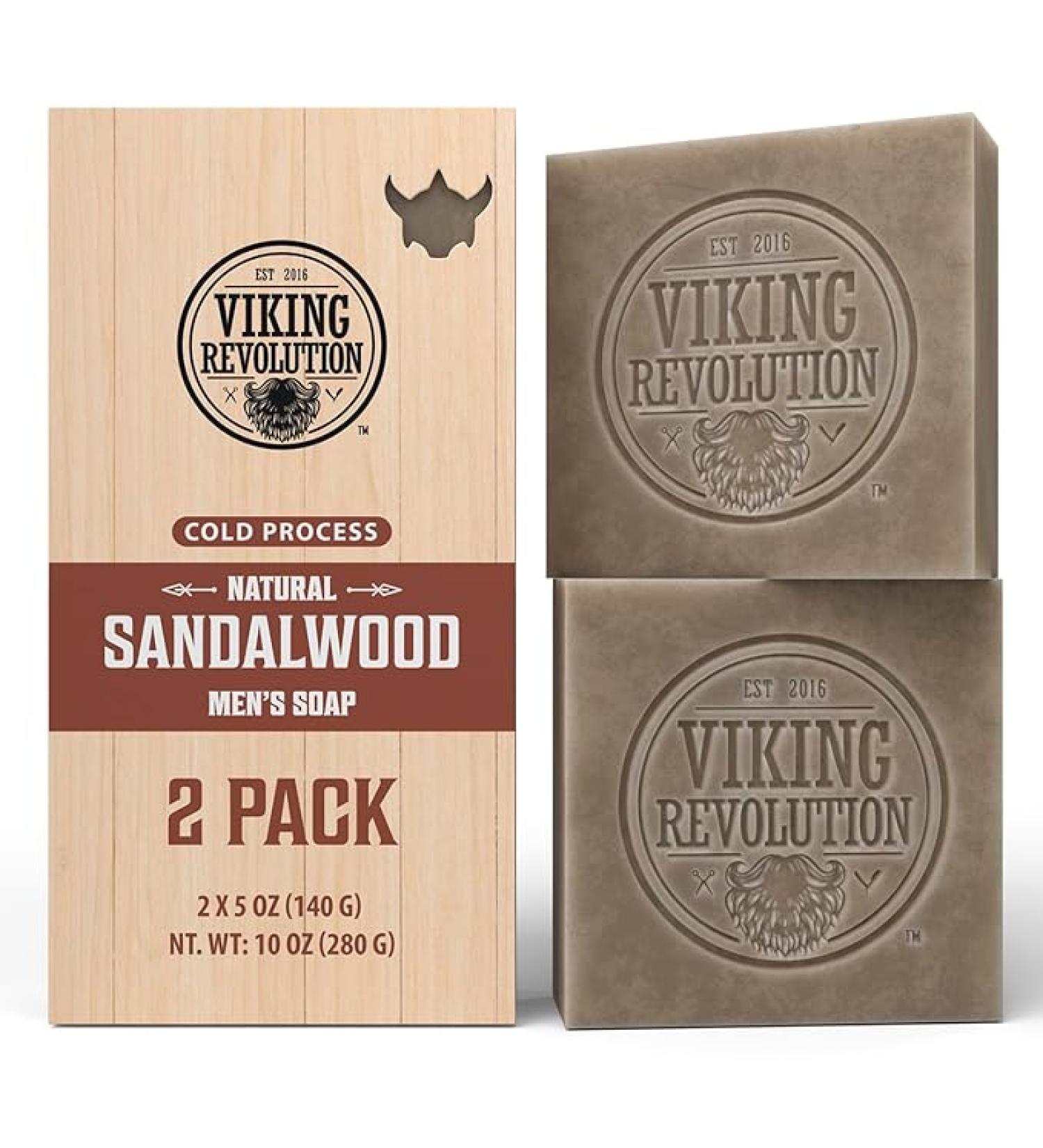 Viking Revolution Sandalwood Natural Soap for Men - 2 Pack Men's Bar Soap with Essential Oils - Nourishing Blend of Coconut  Shea  and Almond Oil - Buy Online on GoSupps.com