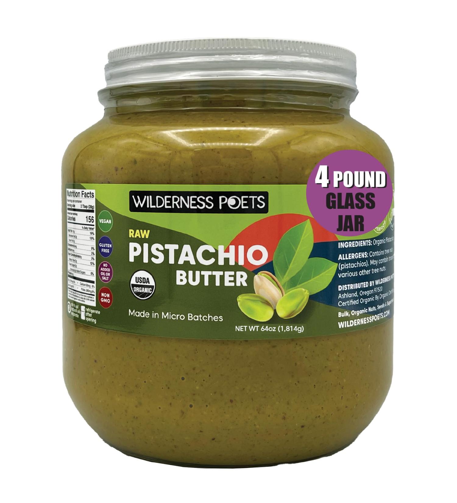 Wilderness Poets Organic Raw Pistachio Butter - 100% Pure 64 oz Glass Jar - International Shipping Available - Buy Online on GoSupps.com