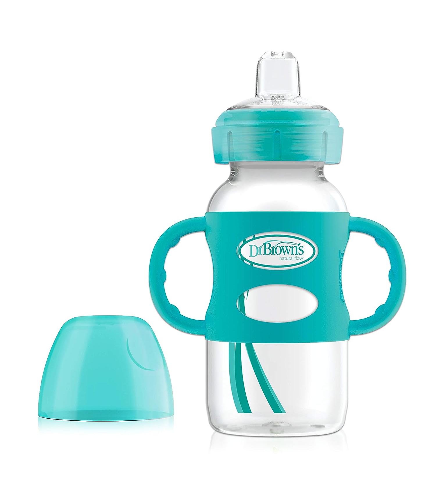 Dr. Brown s Milestones Wide-Neck Sippy Bottle | Easy-Grip 9oz Turquoise Sippy Spout | BPA-Free | 6m - Buy Online on GoSupps.com