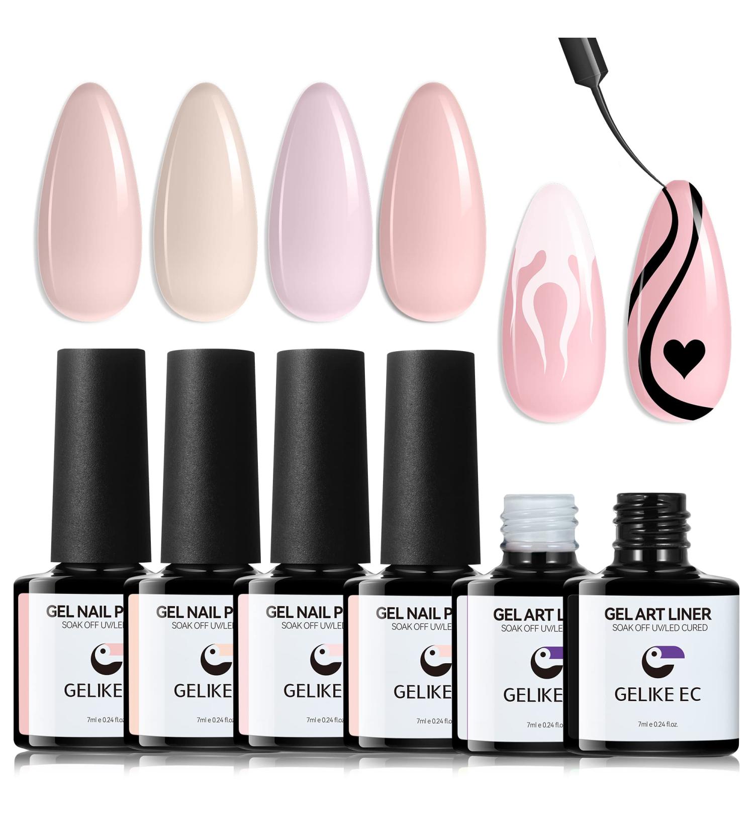 Gelike ec Nude Gel Polish Set - Sheer UV Pink French Tip Polish with Black White Gel Liner for Nail Art Design - 7ML 6PCS - Buy Online on GoSupps.com