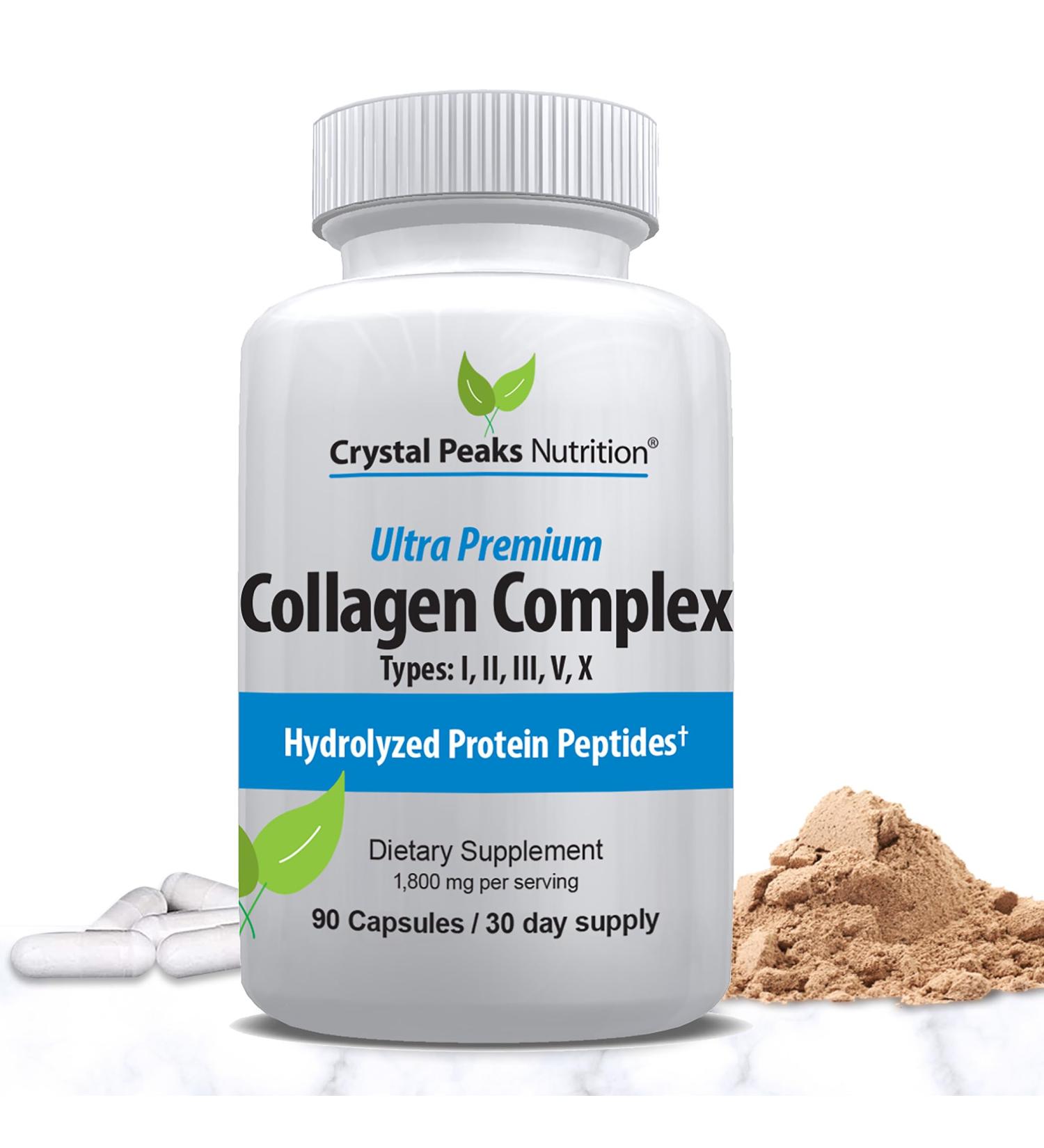 Crystal Peaks Nutrition Collagen Peptide Pill - Types I II III V X - Anti-Aging - Premium Collagen Supplements & Collagen Pills - Hydrolyzed Protein Pills for Women & Men 1800 mg for Youthful Skin - Buy Online on GoSupps.com