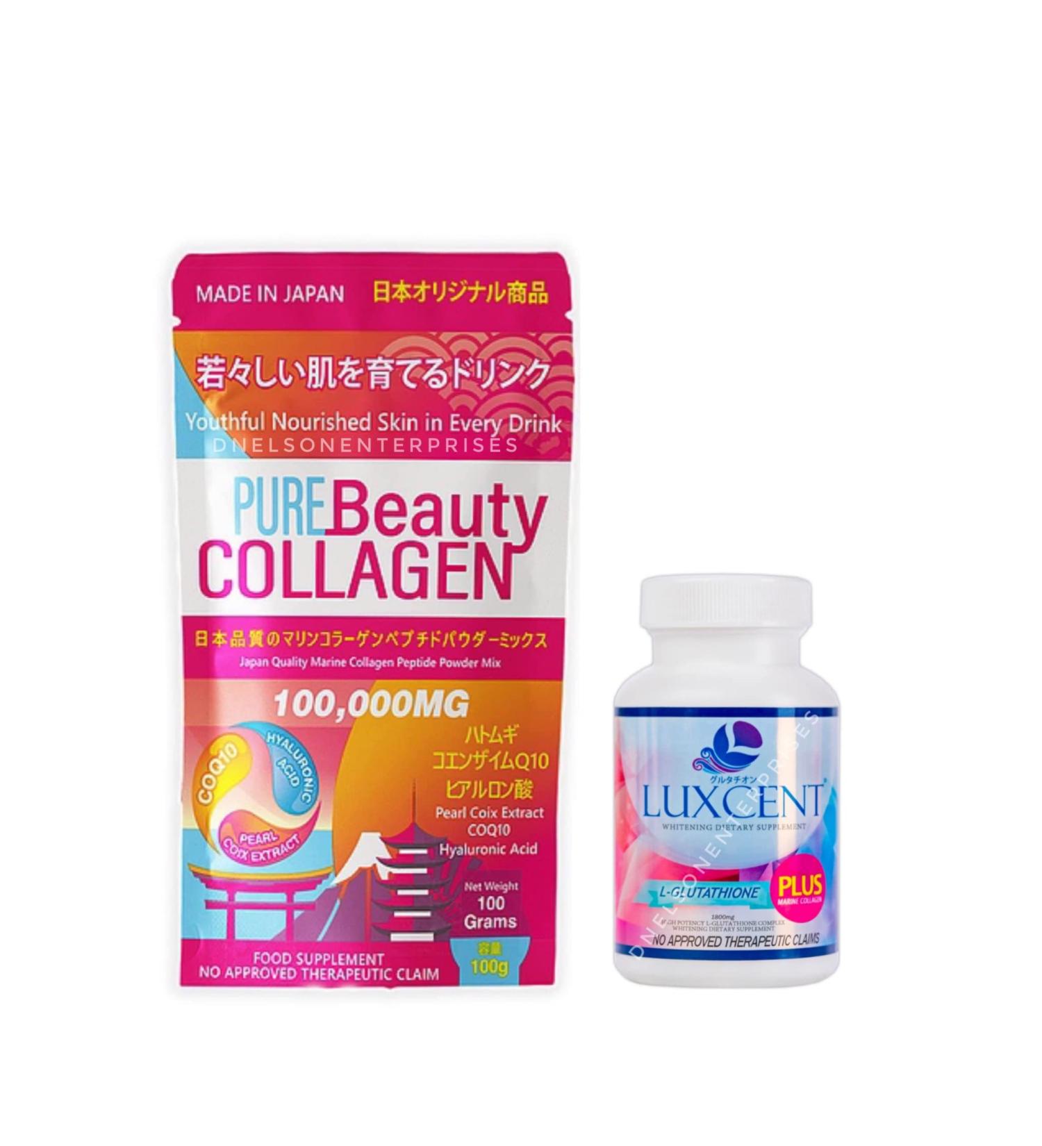 Pure Beauty Collagen & Luxcent Glutathione Caps Duo Japan Made & Formulated - 1 Month Supply - Buy Online on GoSupps.com