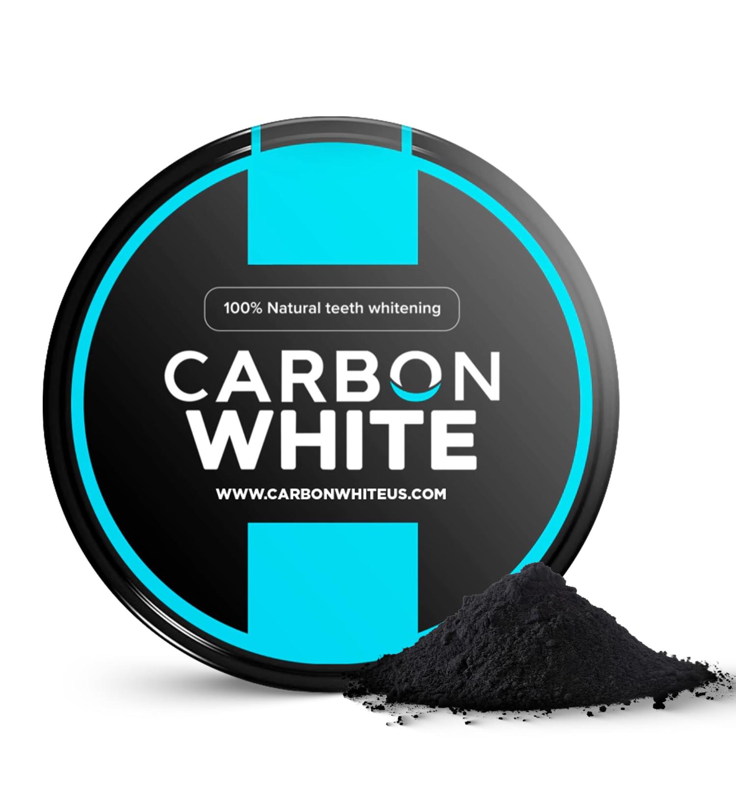 CARBON WHITE Teeth Whitening Powder - Natural Activated Coconut Charcoal Tooth Powder for Removing Stains & Discoloration - Helps Fight Tartar & Plaque Freshens Breath - Tasteless Odorless - 30g - Buy Online on GoSupps.com