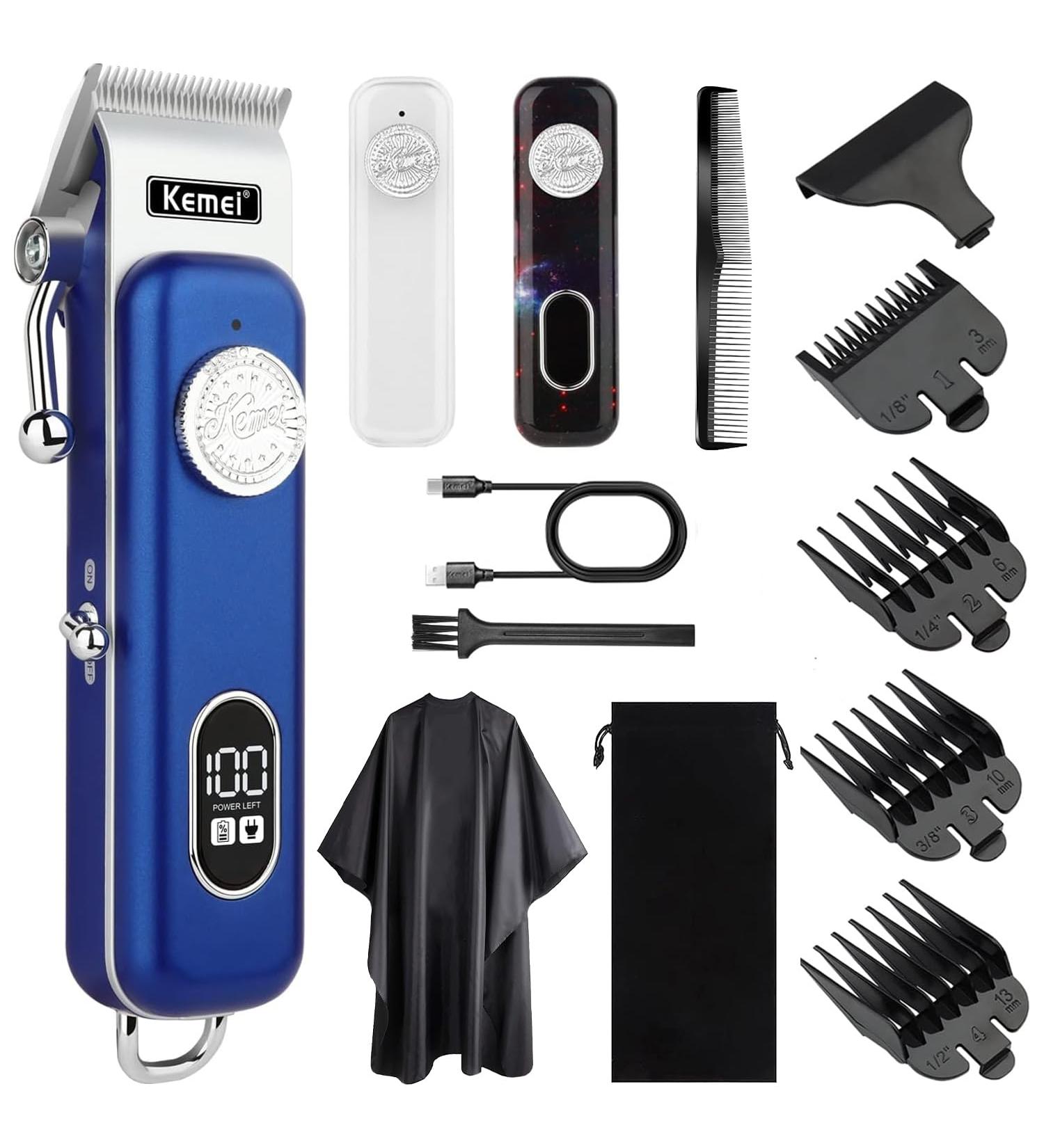 KEMEI Professional Hair Clippers for Men Electric Cordless Hair Trimmer Rechargeable Hair Cutting Kit with LCD Display&Grooming Set for Family(KM-1895) Blue - Buy Online on GoSupps.com