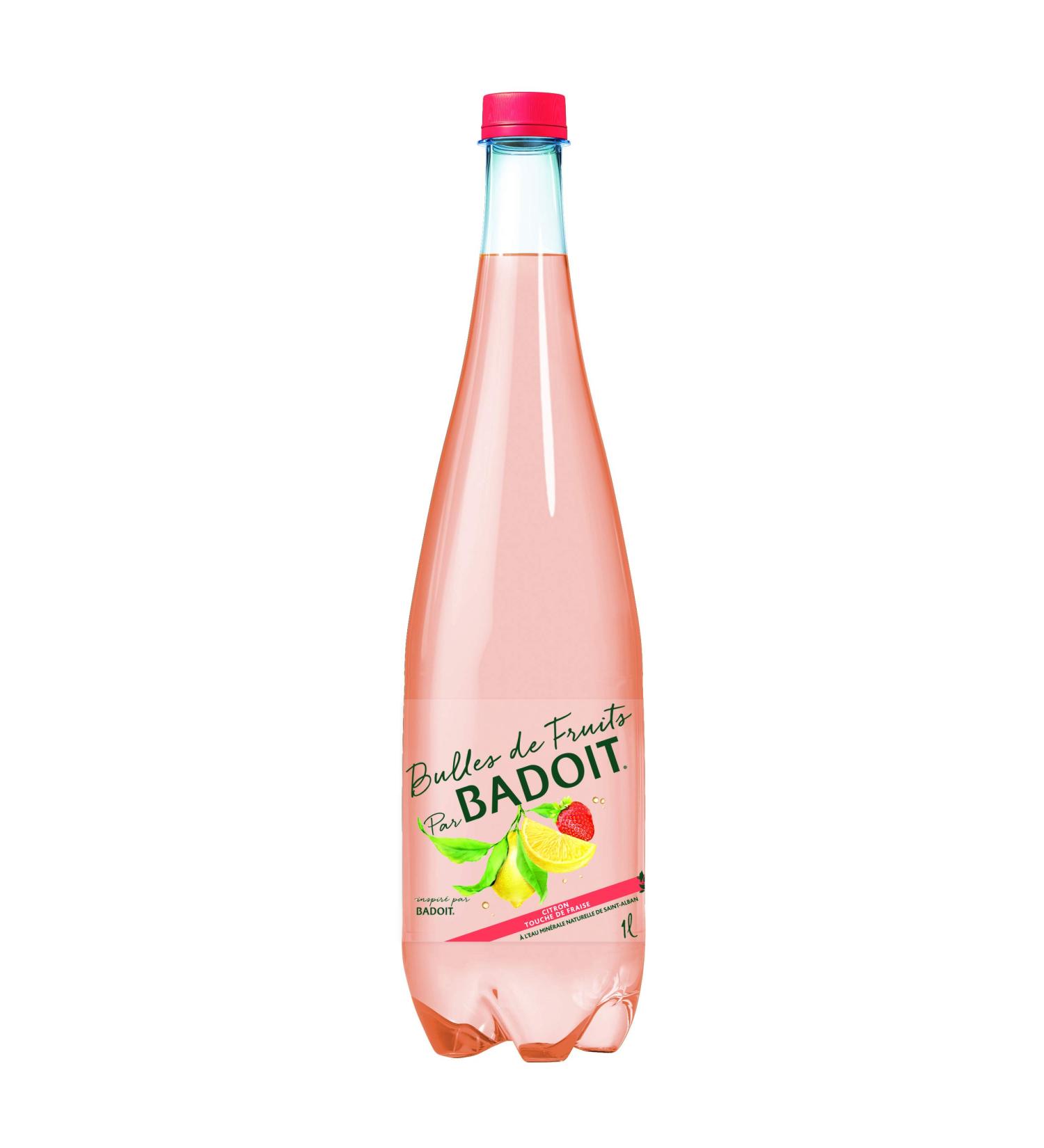 Badoit Fruit Bubbles Flavored Waters, Lemon Touch of Strawberry, 1L