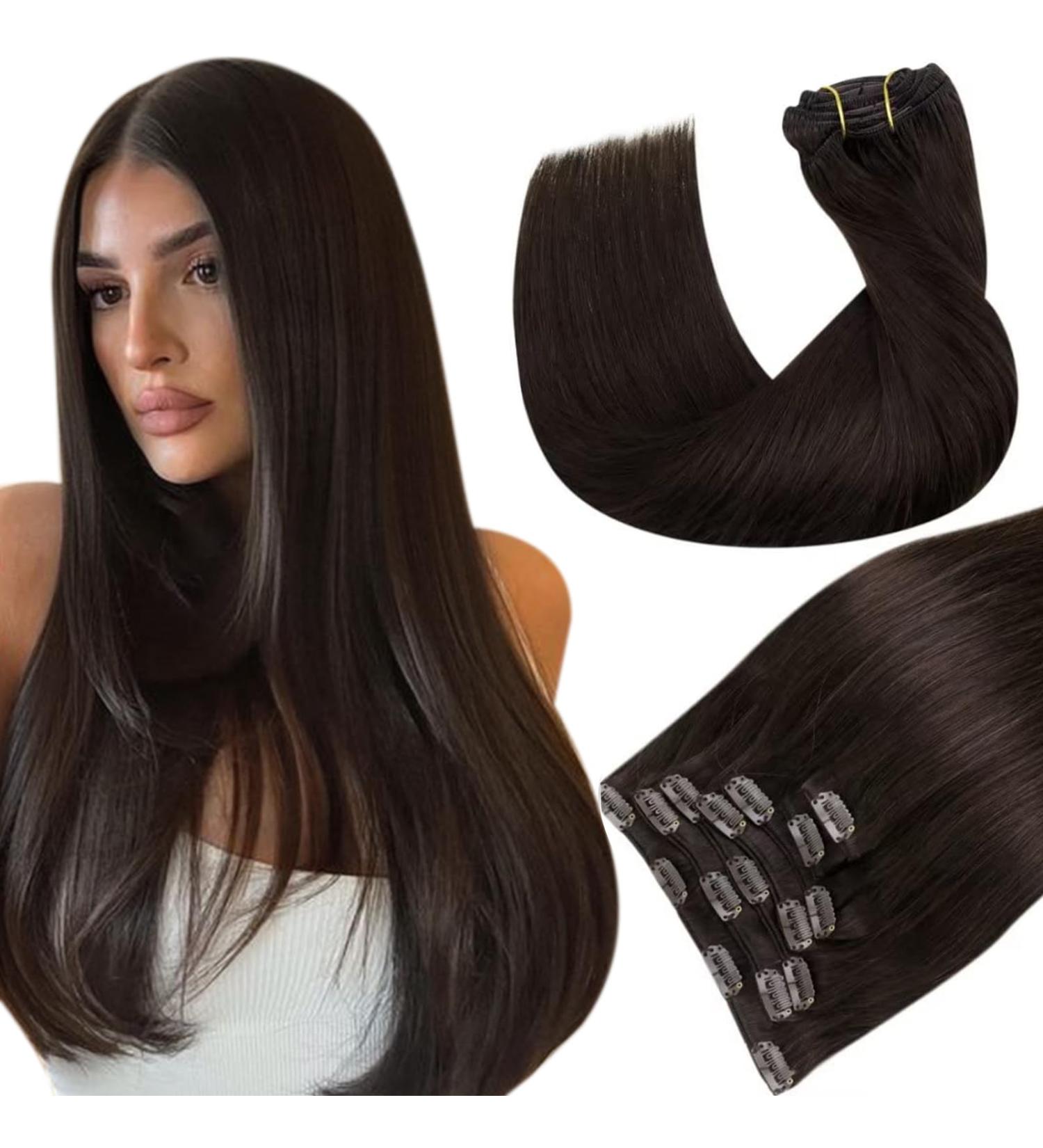 Hetto Clip In Real Hair Extensions - Darkest Brown #2 120g 35cm Remy Hair for Effortless Volume & Length - Buy Online on GoSupps.com