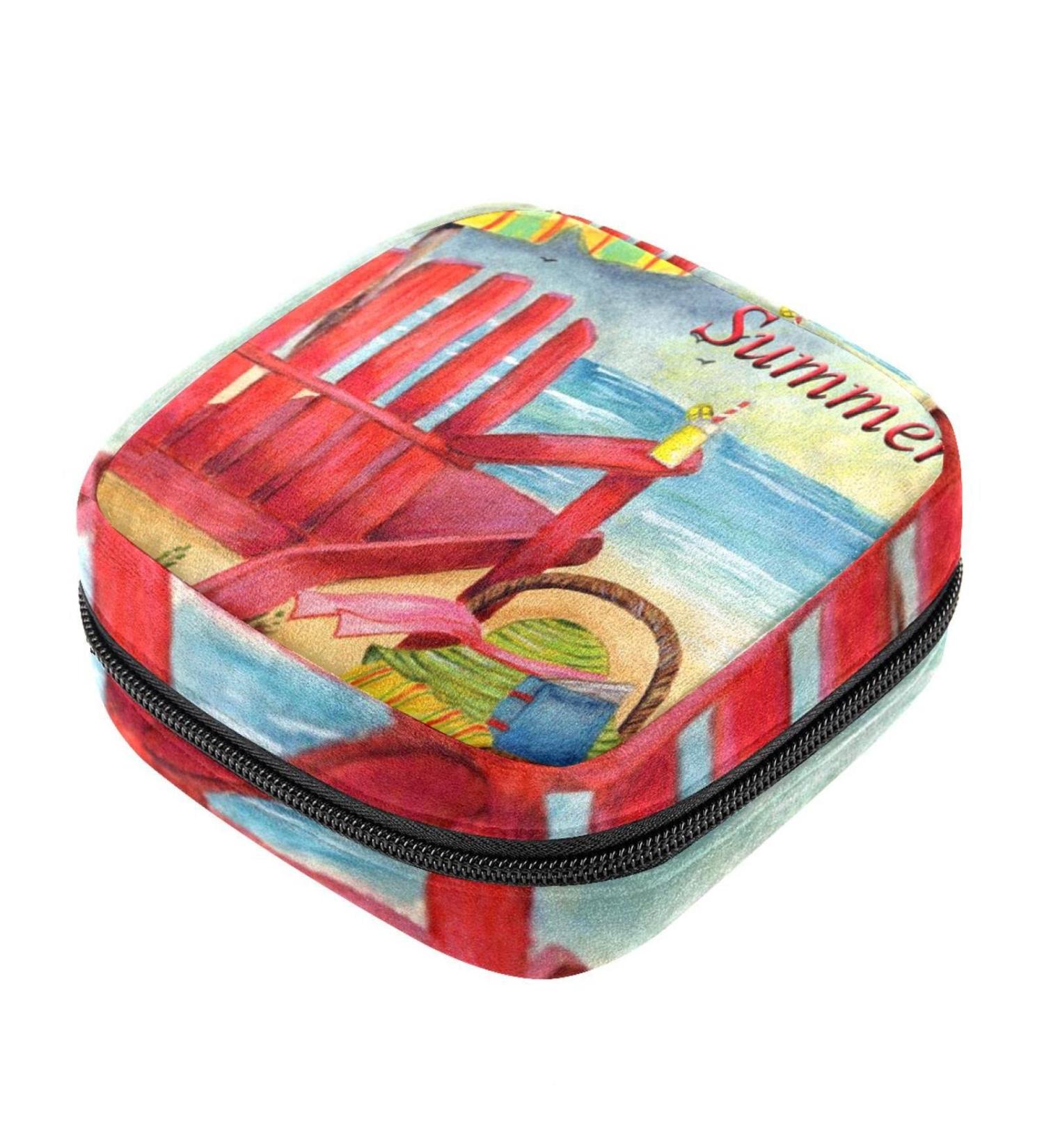 Menstrual Pad Bag with Zipper | Ladies Napkin & Tampons Pouch - Peaceful Beach Design | Stylish & Functional for Women & Girls - Buy Online on GoSupps.com