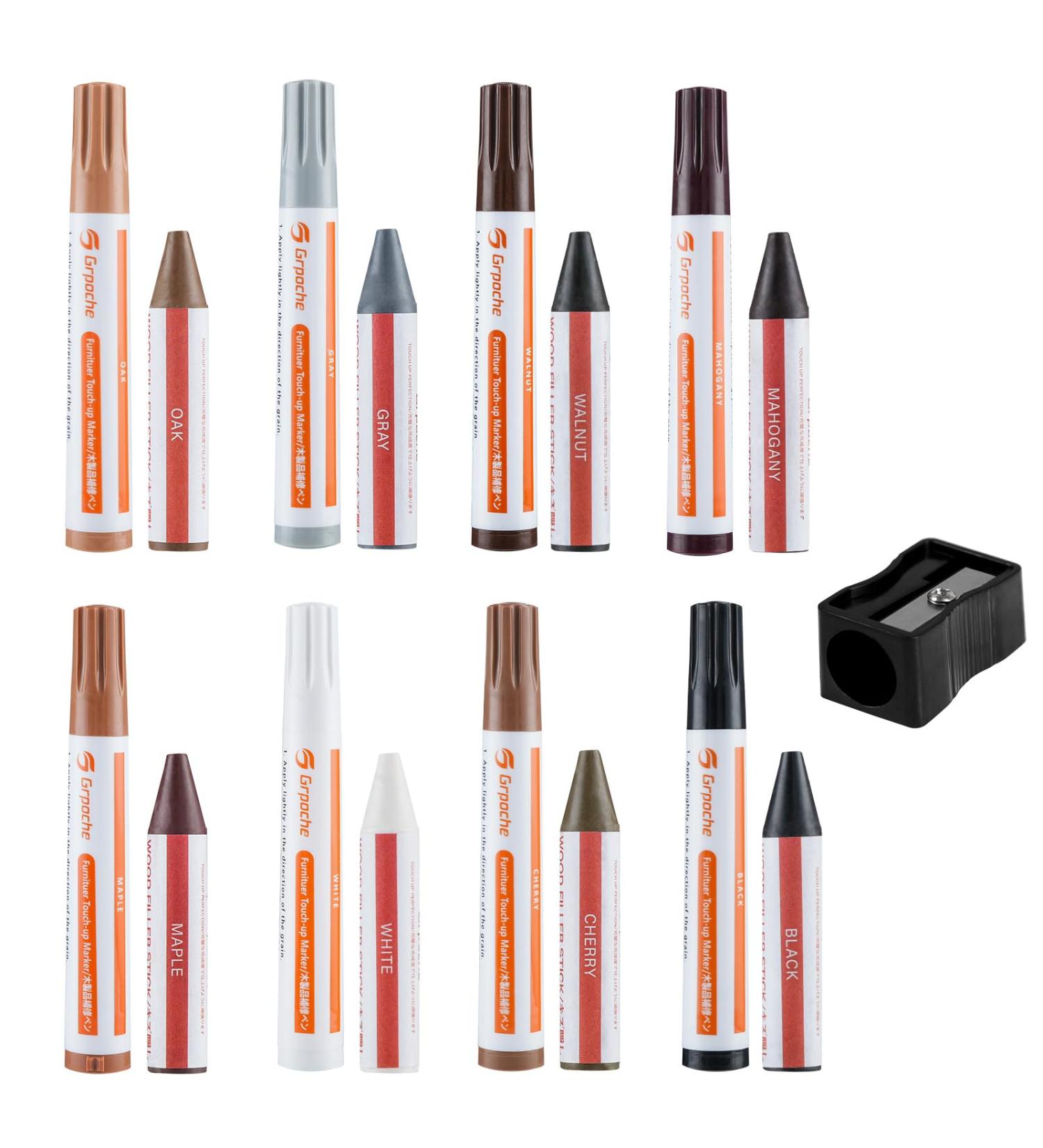 Furniture Markers Touch Up Set - 17-Piece Repair Kit with 8 Colors Wax Sticks & Sharpener for Stains & Scratches - Perfect for Wood Floors Tables & Bedposts | International Shipping Available - Buy Online on GoSupps.com