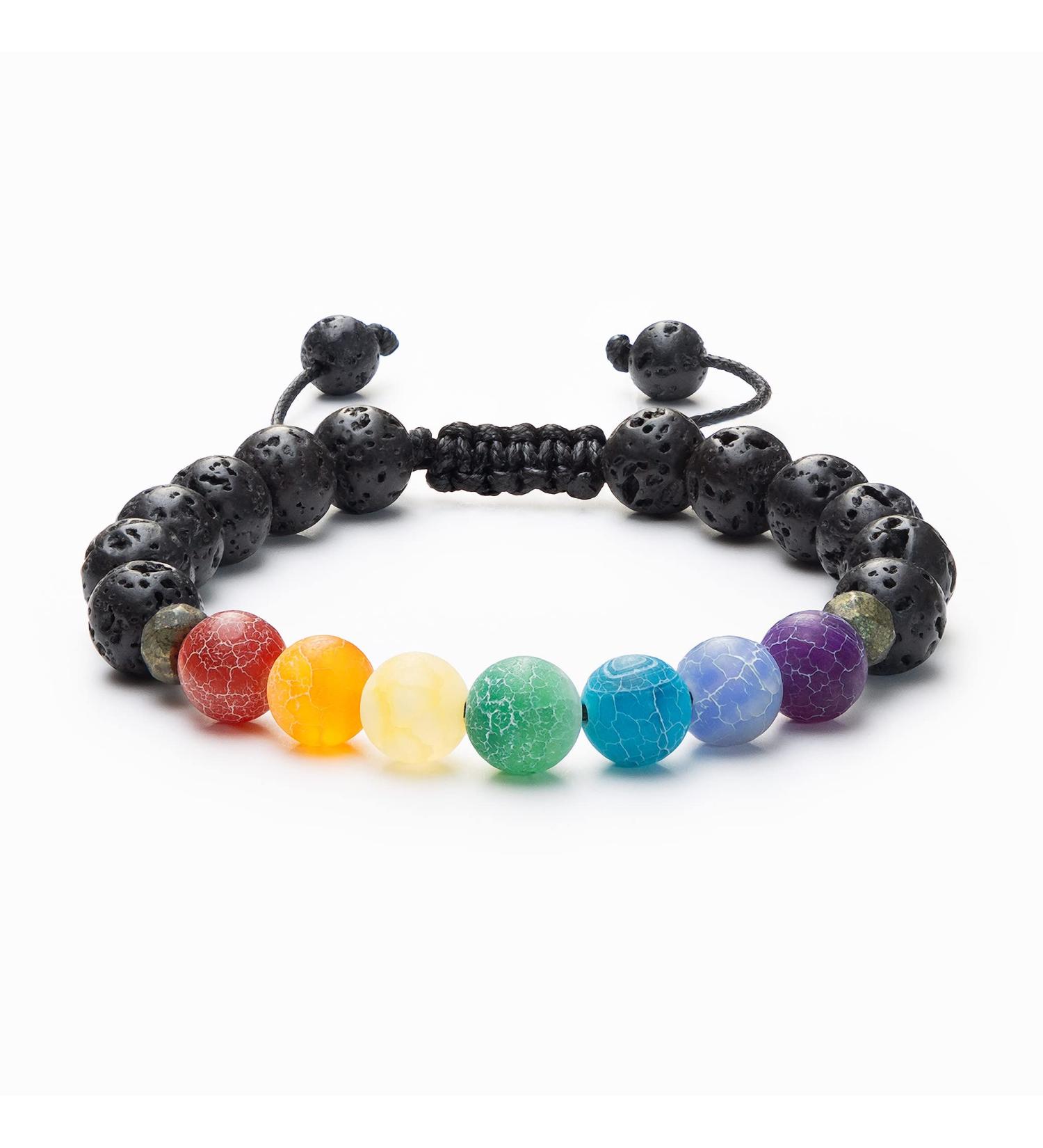 Vitality Extracts 7 Chakra Agate Adjustable - Essential Oil Diffuser Bracelet Aromatherapy Meditation Crystals and Healing Stones Stress Relief Chakra Handmade