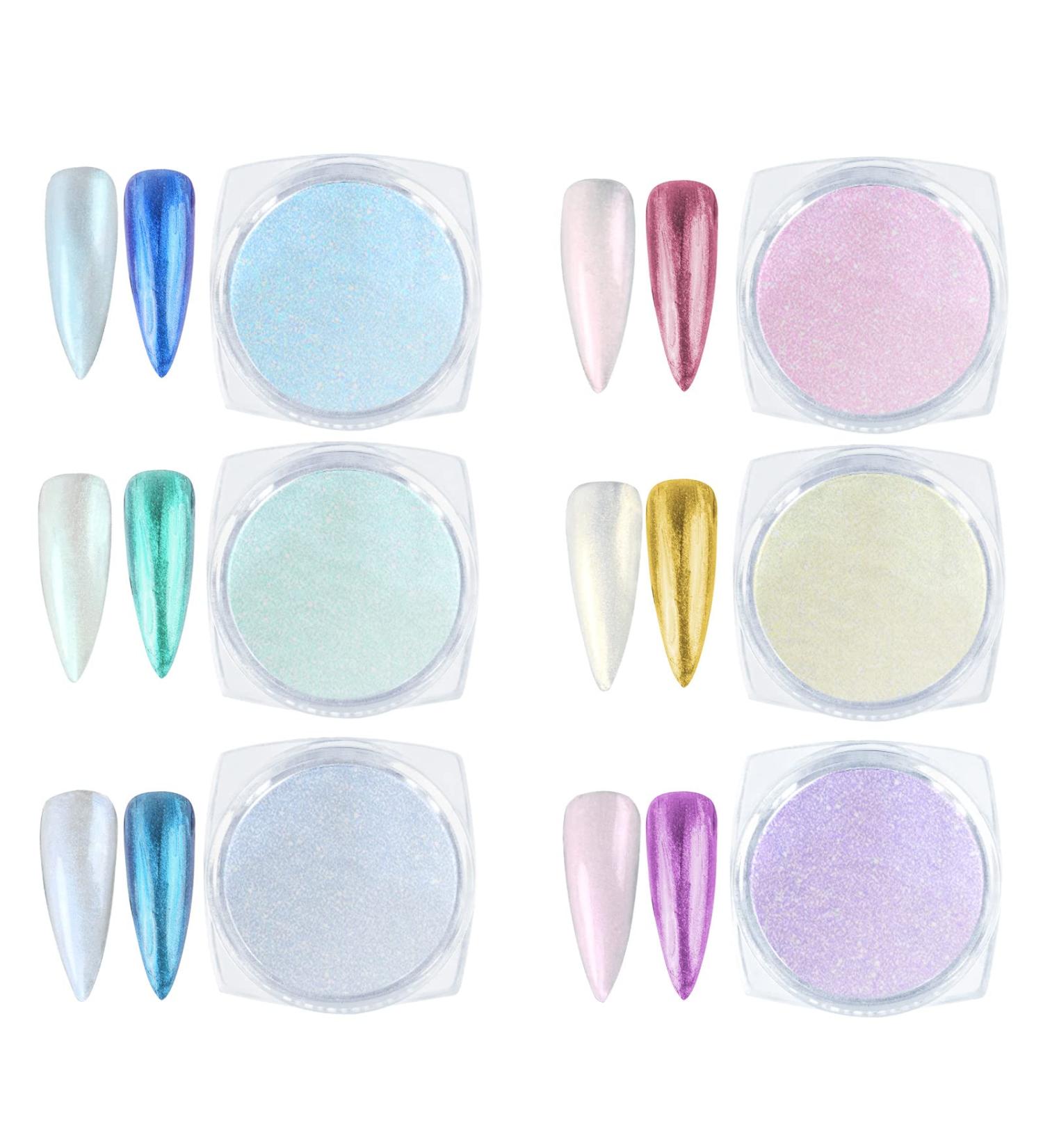 URAQT Chrome Nail Powder Set - 6Pcs Holographic Pearl with Sponge Brush | Mirror Effect Manicure Glitter for DIY Nail Art - Buy Online on GoSupps.com