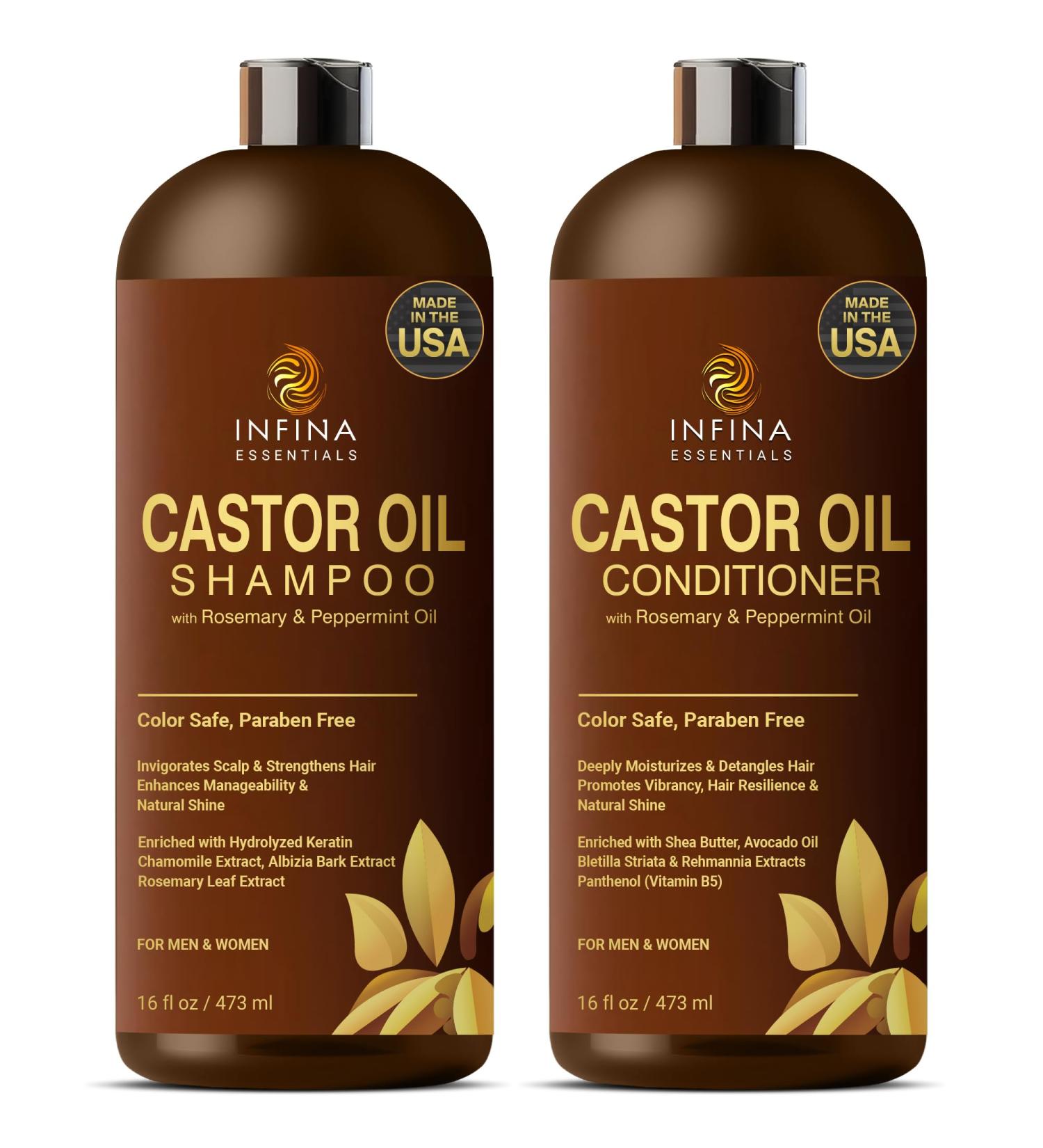 Castor Oil Shampoo & Conditioner Set for Hair Growth | Rosemary & Peppermint | Anti-Hair Loss | Strengthen & Shine | 16 fl oz - Buy Online on GoSupps.com
