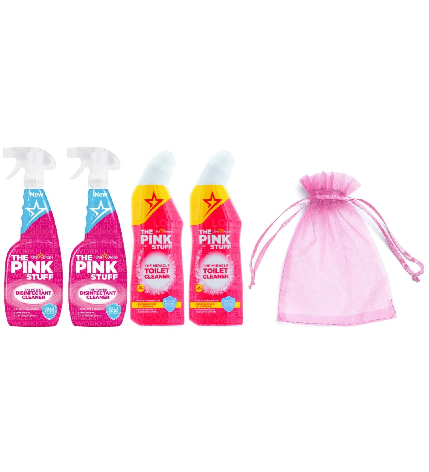 The Pink Stuff The Power Disinfectant Cleaner Multi Purpose Cleaning Spray 2Pk x 750ml + The Pink Stuff The Miracle Toilet Cleaner Gel 2Pk x 750ml + Our Gift for You: Organza Bag Size: 9x7x0.1cm - Buy Online on GoSupps.com