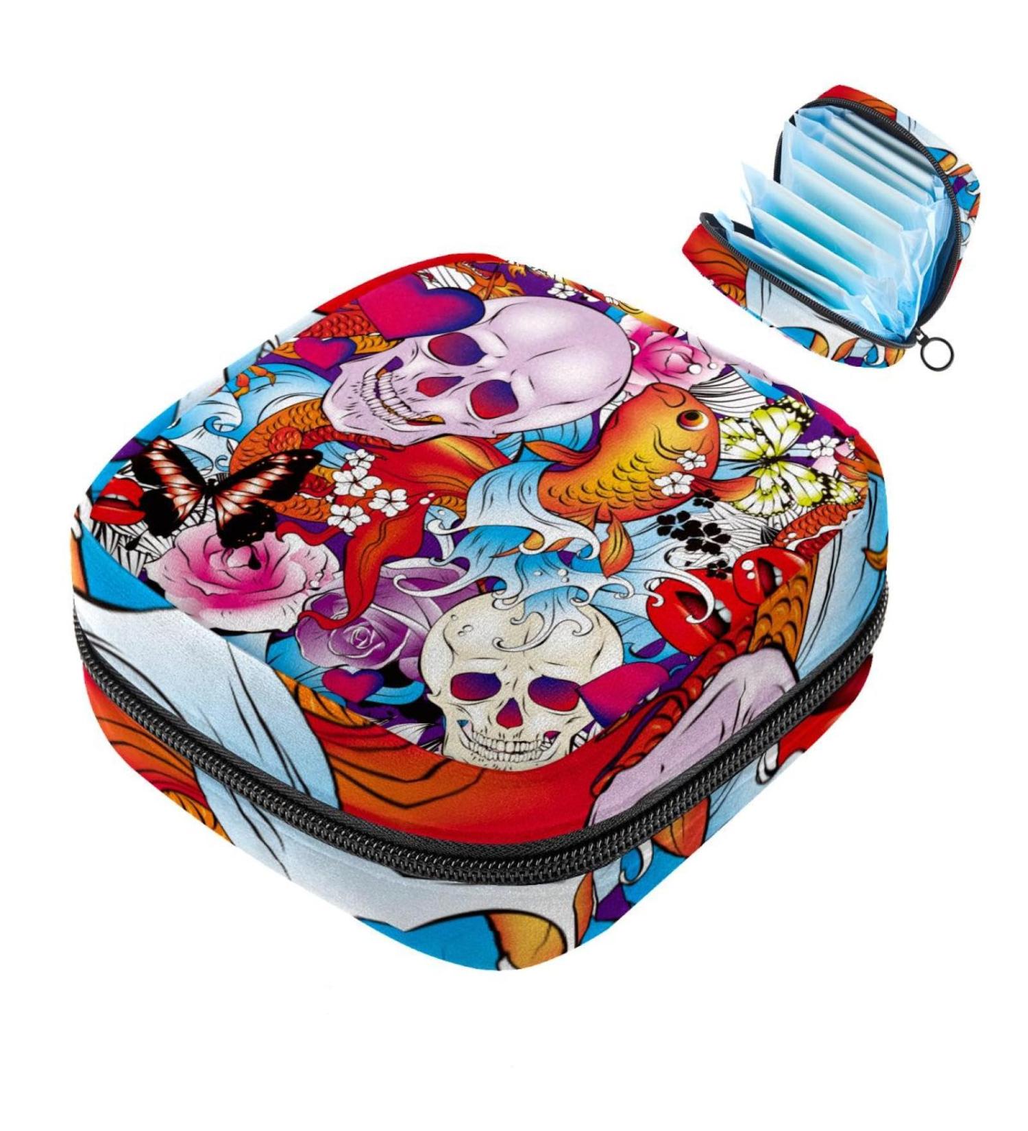Portable Women's Binding-Up Bags | Menstrual Cup & Tampon Storage for Teens | Skull Flowers & Butterfly Designs - Buy Online on GoSupps.com