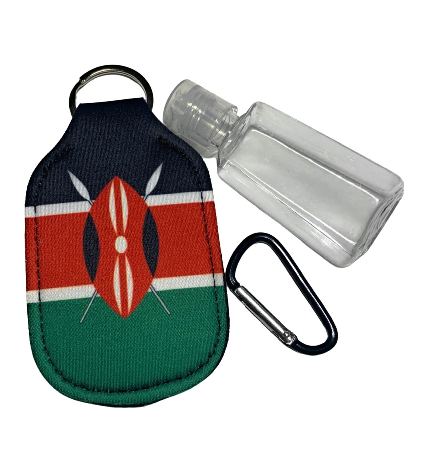 Kenya Flag Neoprene Sanitizer Holder - 30ml Leak Proof Reusable With Snap Hooks - Buy Online on GoSupps.com