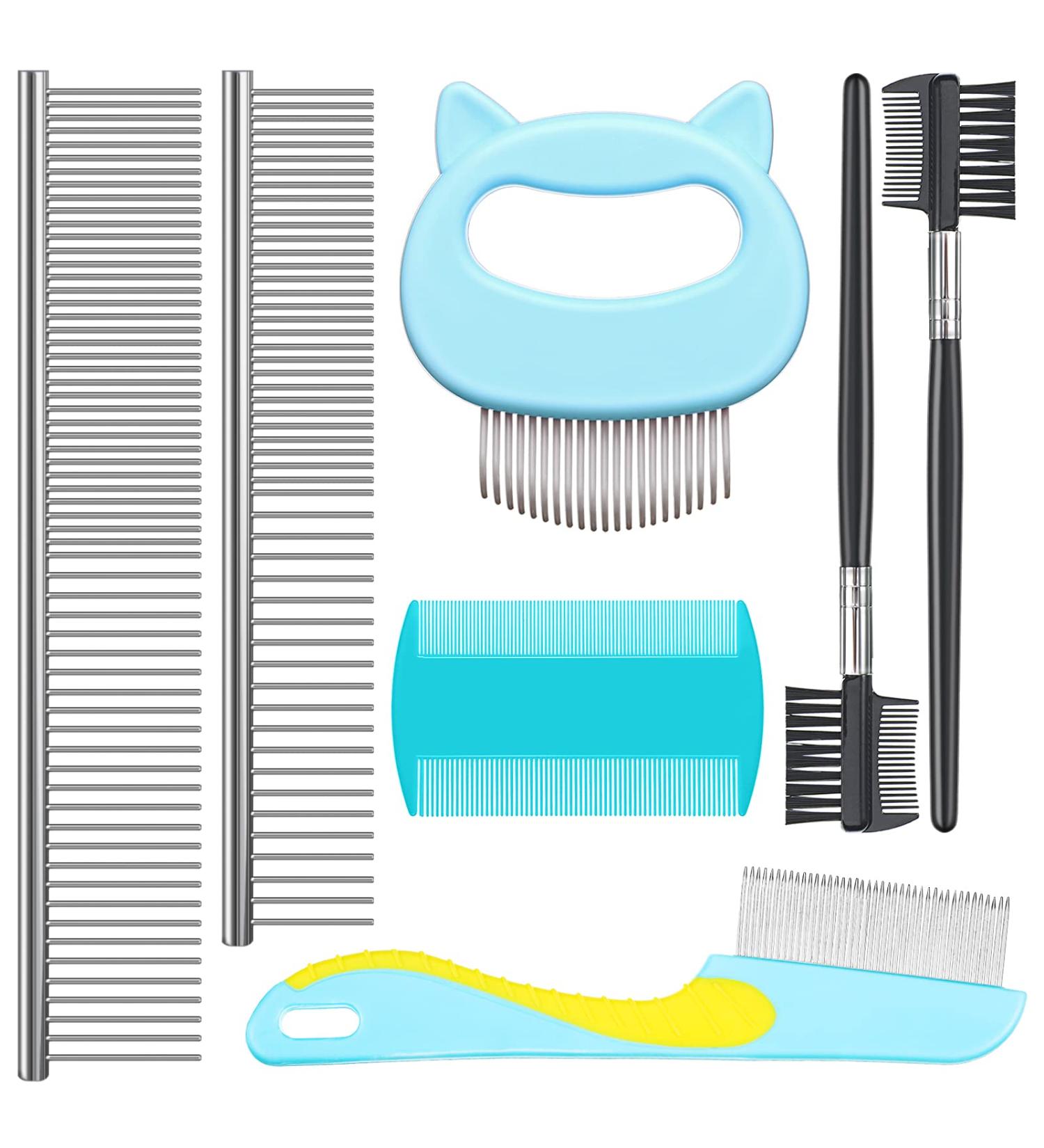 Cat Grooming Combs Set - Stainless Steel Double Sided Pet Comb for Tear Stain Removal and Massage | 7 Pieces Pet Supplies for Cats and Puppies - Buy Online on GoSupps.com