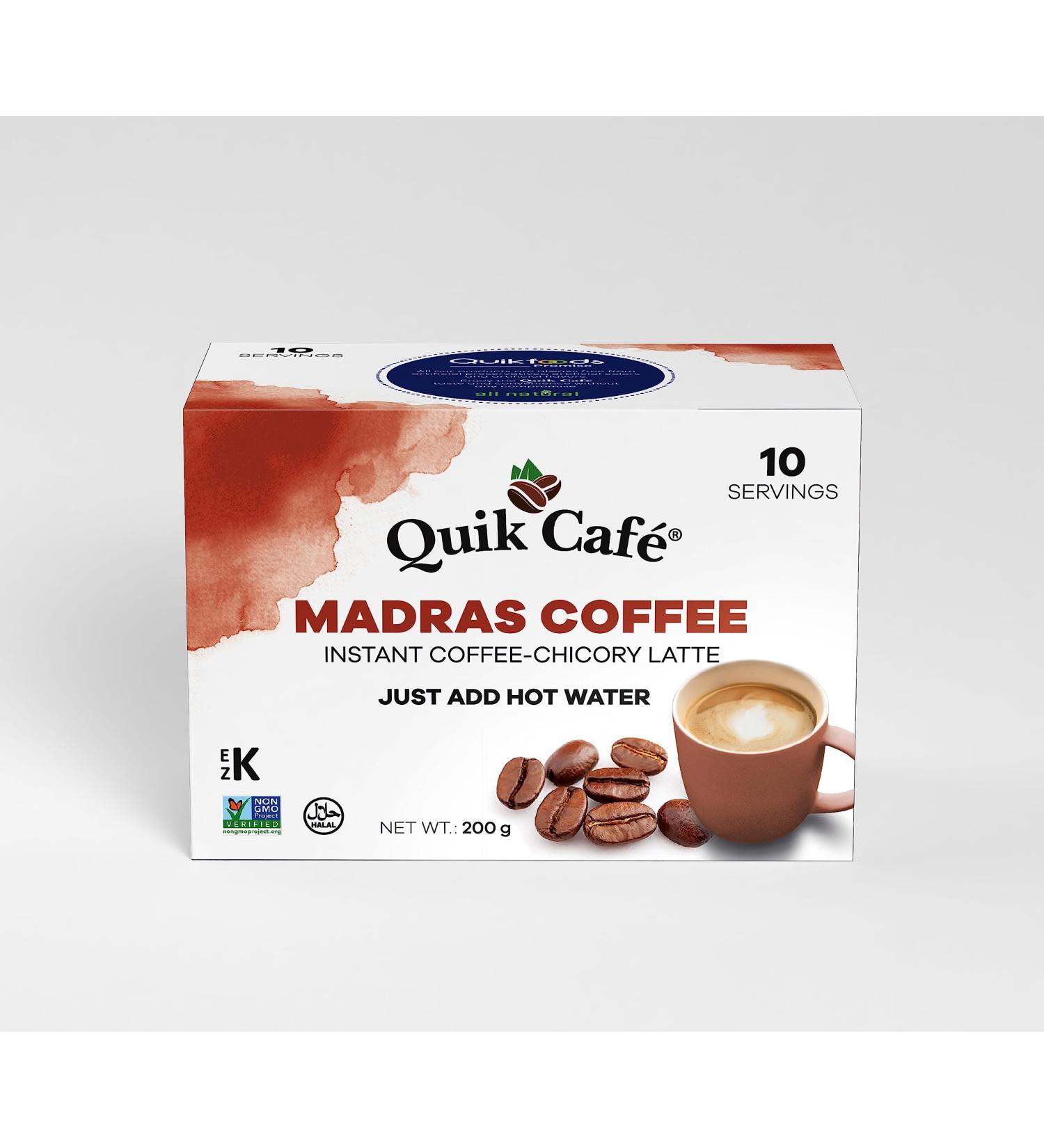 Quik Cafe Madras Coffee Latte - 10 Count Single Box - All Natural & Preservative Free Authentic Instant Coffee Madras Coffee 10 count (Pack of 1) - Buy Online on GoSupps.com