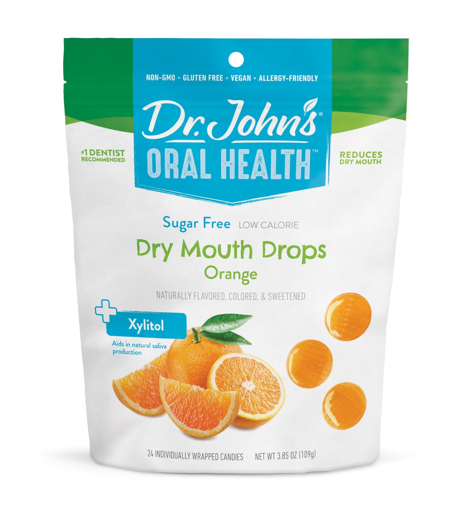 Dr. John's Healthy Sweets Orange Dry Mouth Drops with Zero Sugar Dye-Free Plant Based Keto Friendly 24 Count 3.85oz Bag Orange 3.85 Ounce (Pack of 1) - Buy Online on GoSupps.com