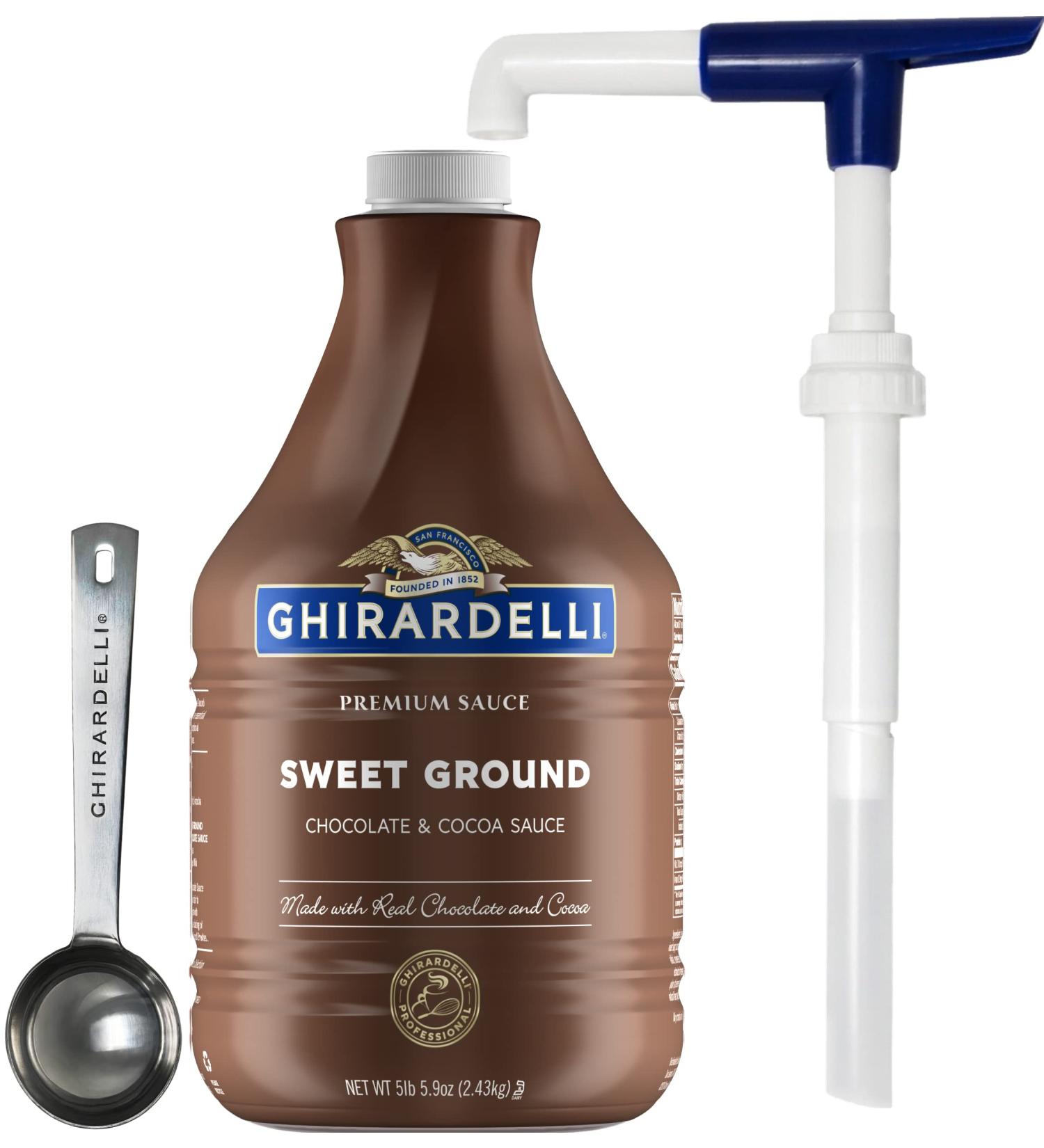 Ghirardelli Sweet Ground Chocolate & Cocoa Sauce 85.9oz with Pump and Spoon - Buy Online on GoSupps.com