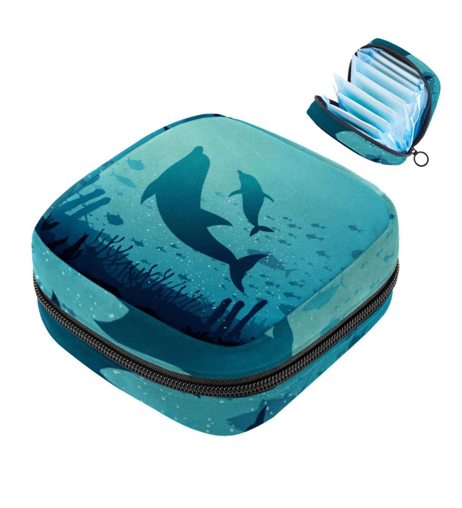 Javenproeqt Portable Women's Binding Bags | Menstrual Cup Pocket & Pads | Stylish Bags for Teenage Girls | Blue Ocean Lawyer Pattern - Buy Online on GoSupps.com