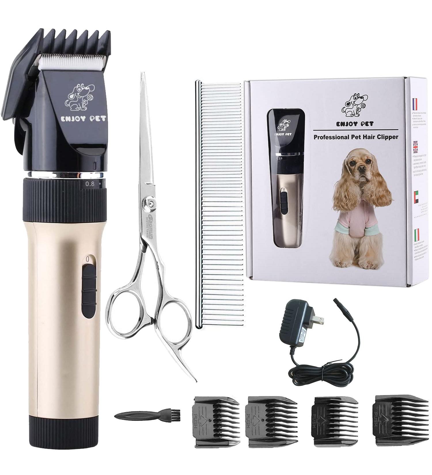 Professional Cordless Dog & Cat Hair Clippers with Detachable Blades and Guards - Rechargeable & Quiet - Ideal for Small Animals - Gold - Buy Online on GoSupps.com