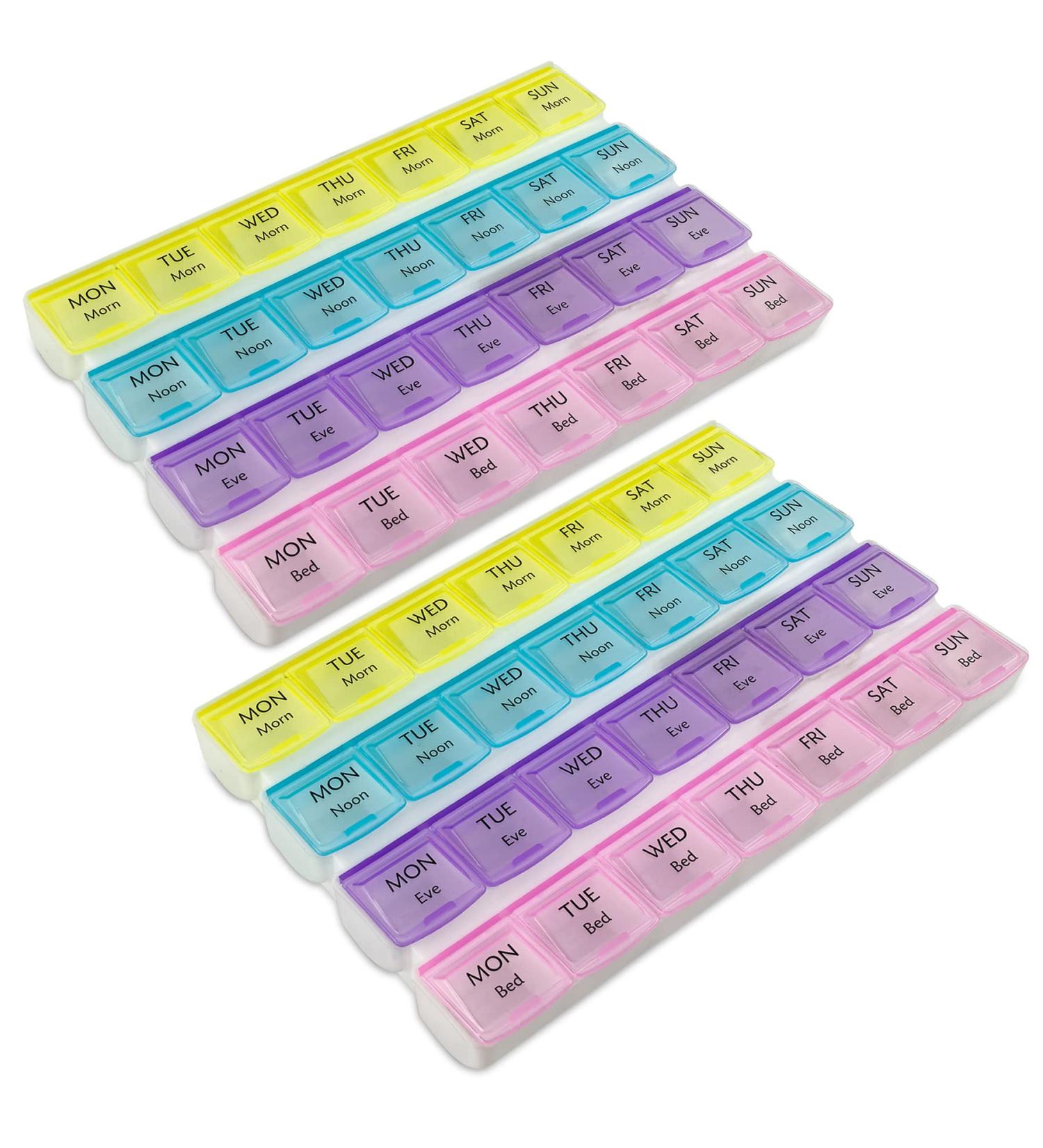2 Pack Weekly Pill Organizer- 4-Times-a-Day Pill Planner with Daily Compartments - Travel Friendly Medication Reminder - Buy Online on GoSupps.com