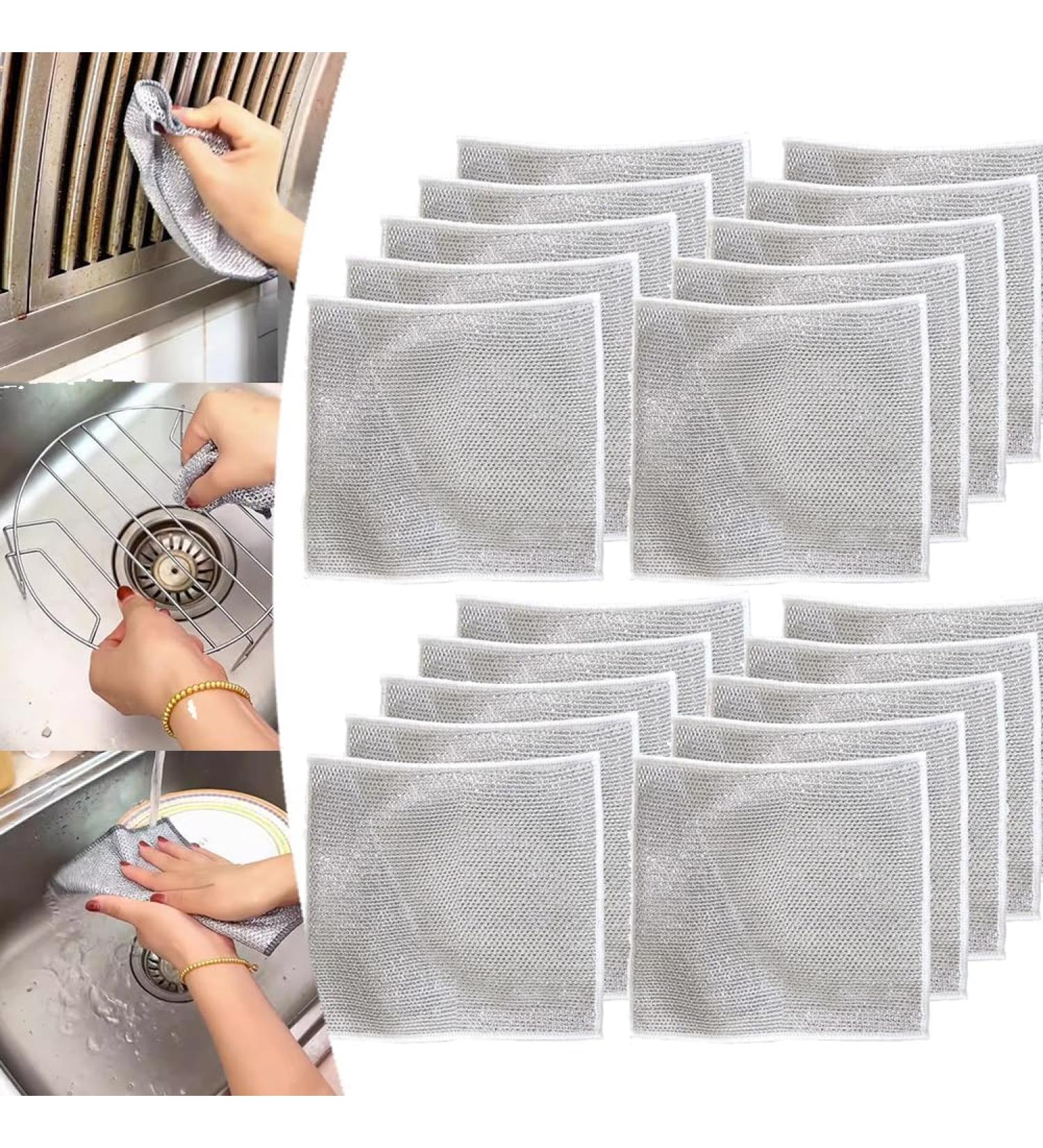 10Pcs Double Stainless Steel Scrubber Multipurpose Wire Dishwashing Rags for Wet and Dry Multifunctional Non-Scratch Wire Miracle Cleaning Cloths Dishcloth Pads - Buy Online on GoSupps.com