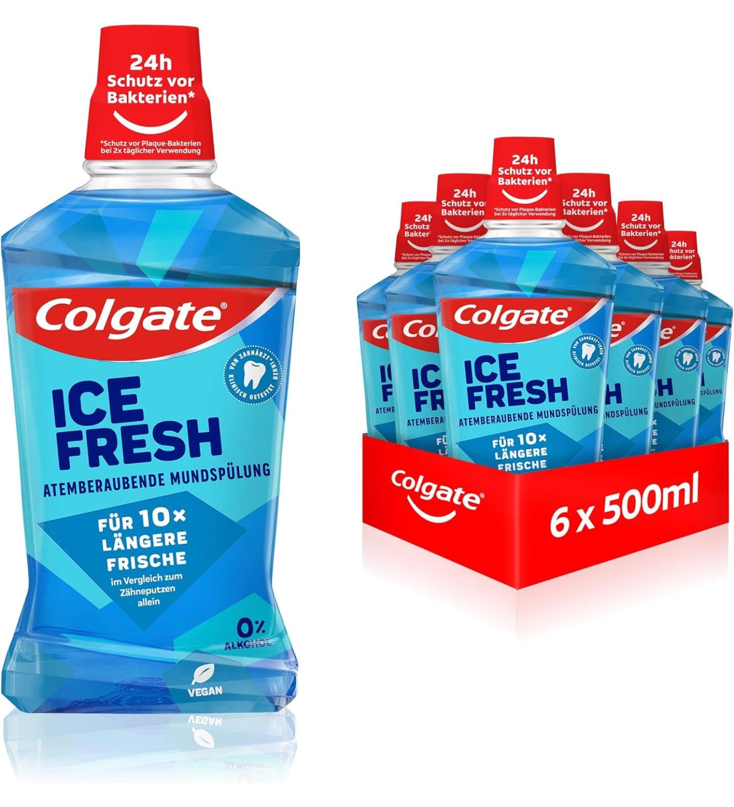 Colgate Mouthwash Ice Fresh 6x500 ml - Antibacterial Alcohol-Free Oral Care for Immediate & Persistent Freshness - Optimal Protection - Buy Online on GoSupps.com