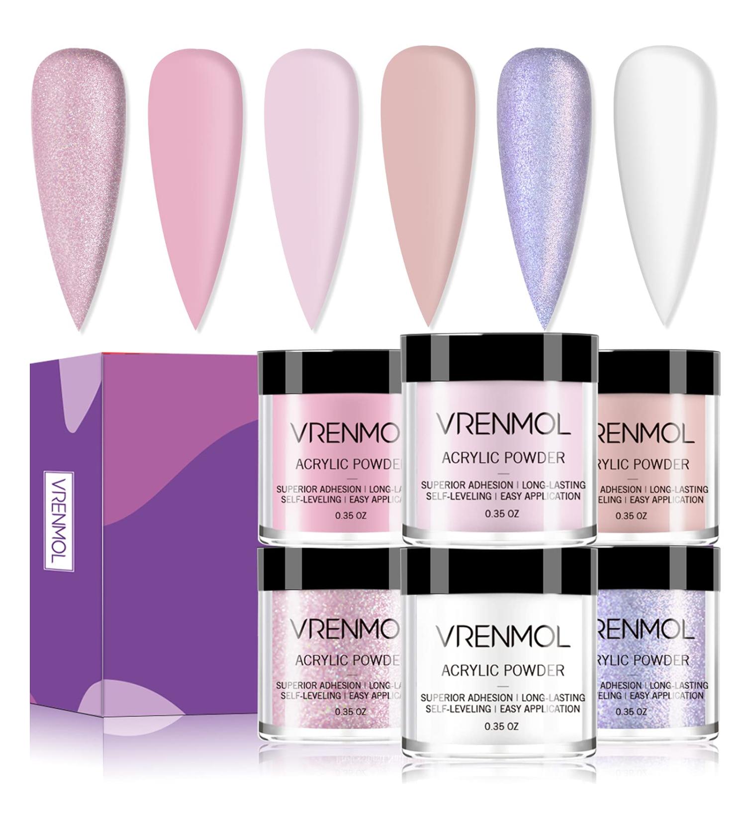 Vrenmol Pink Acrylic Powder Set - 6 Colors for Nail Extension and 3D Art | Professional Polymer Purple Glitter Set - No Lamp Needed - Buy Online on GoSupps.com