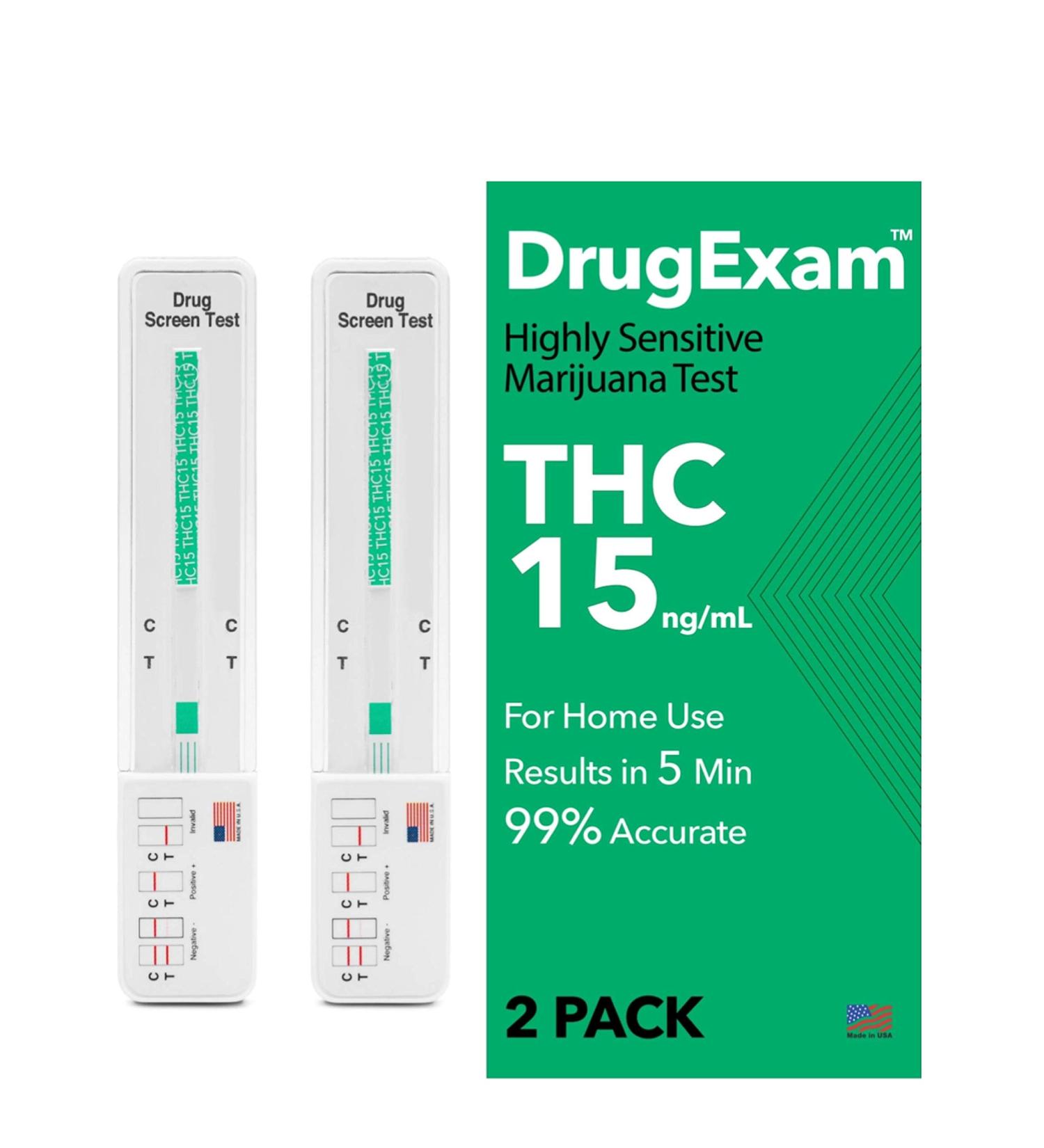2 Pack - DrugExam 15 ng/mL THC Single Panel Drug Test Kit - Made in USA, Extra Sensitive Marijuana Drug Test for Any Form of THC Detection - Buy Online on GoSupps.com