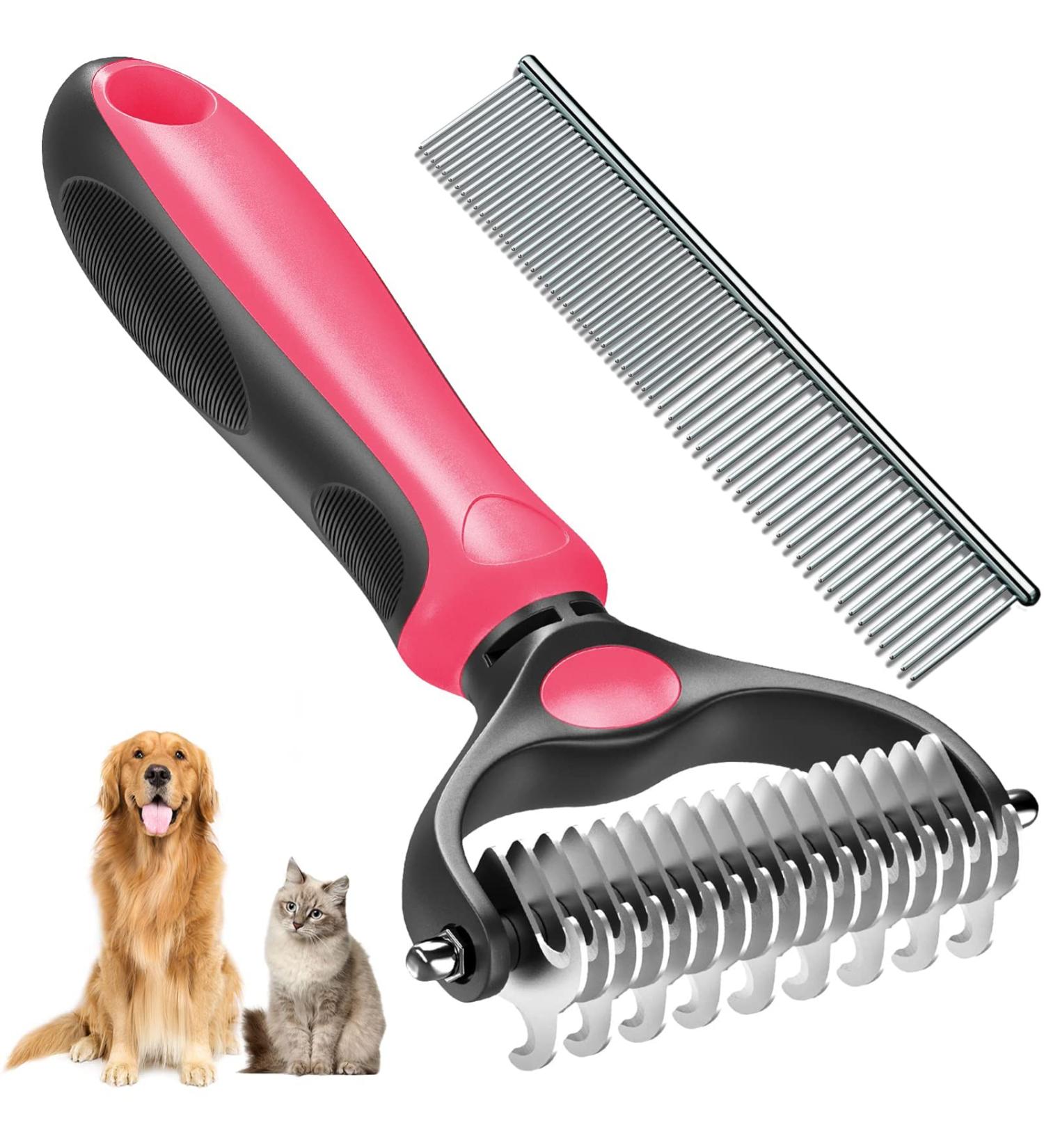 Deshedding Brush for Dog and Cat Pet Grooming Rake and Brushes for Small Medium & Large Dogs 17+9 Double Sided Deshedding Tool with free Dog Comb(pink) - Buy Online on GoSupps.com