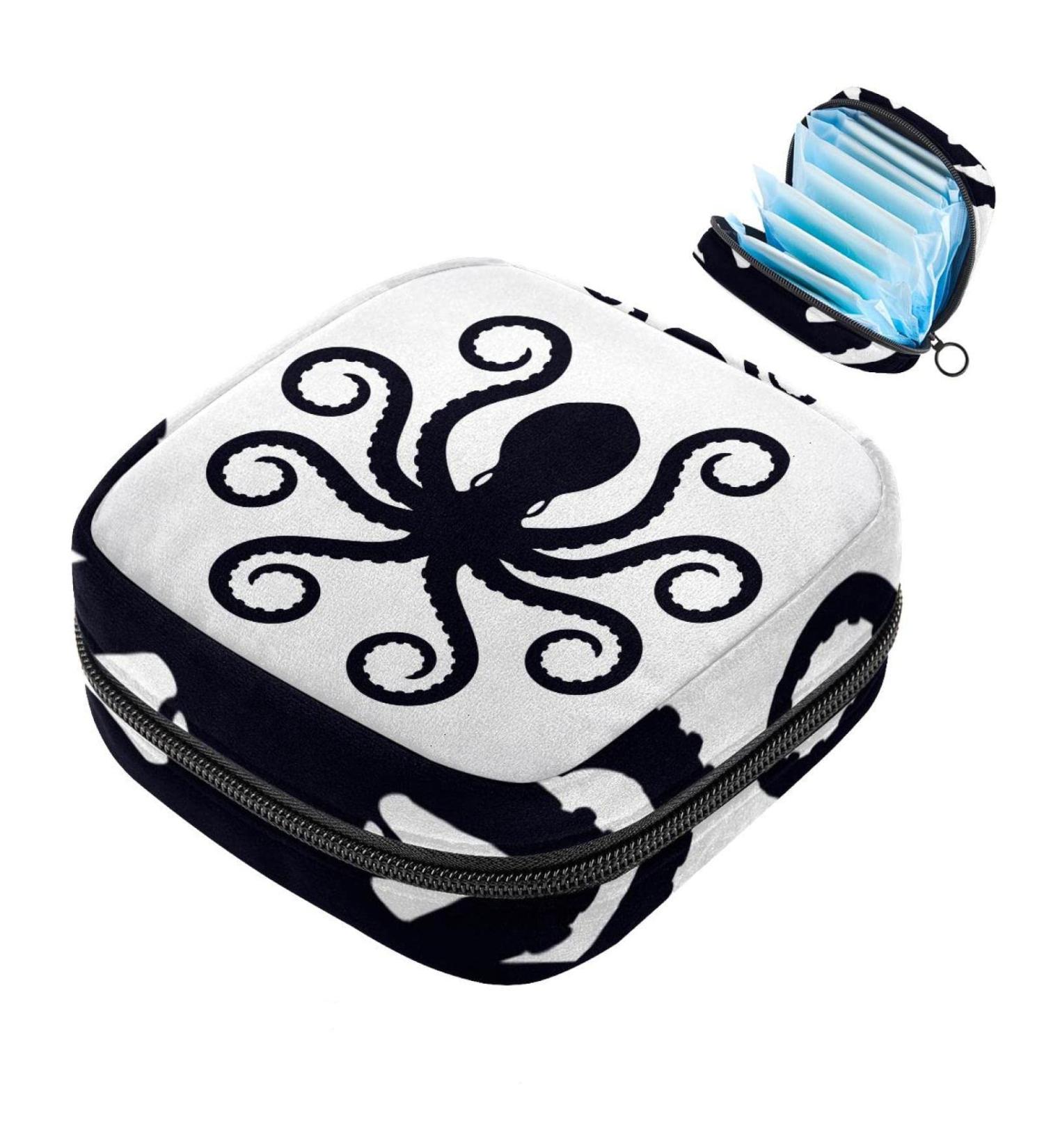Shop Stylish Menstruation Pad Bag with Zipper - Octopus Silhouette | Women's Tampon & Napkin Bag for Travel - Buy Online on GoSupps.com